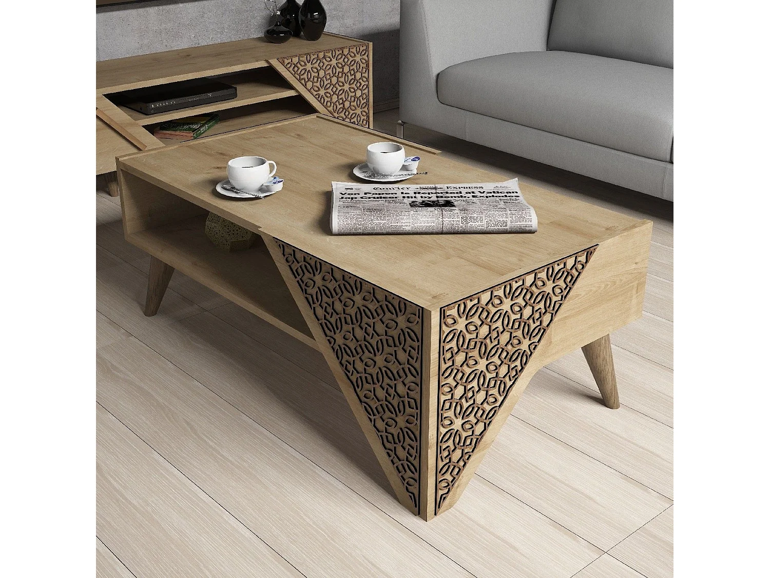 Mesa de café Kailua 1375, Roble, 40x58x105cm, Aglomerado laminado, Angular