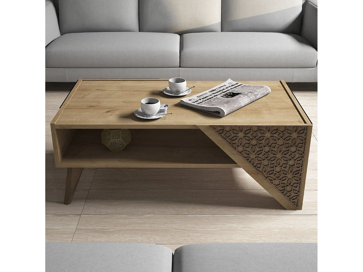 Table basse Forces Motif Arabesque Bois et Chêne