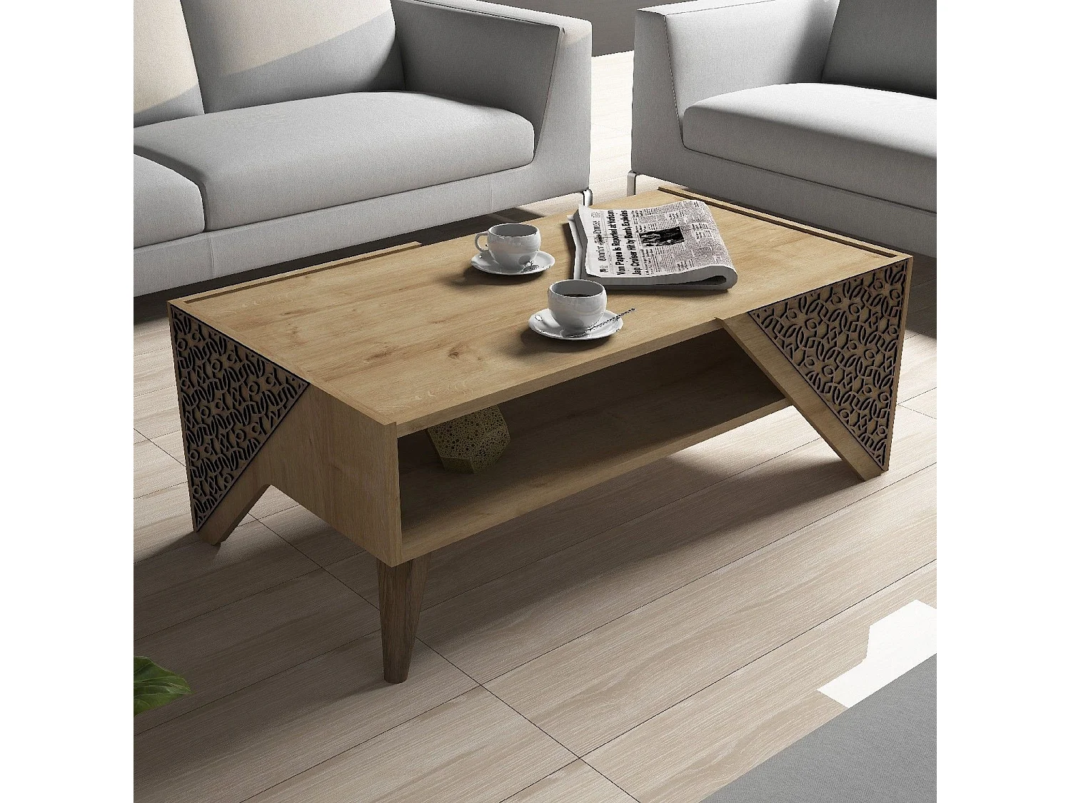 Table basse Forces Motif Arabesque Bois et Chêne