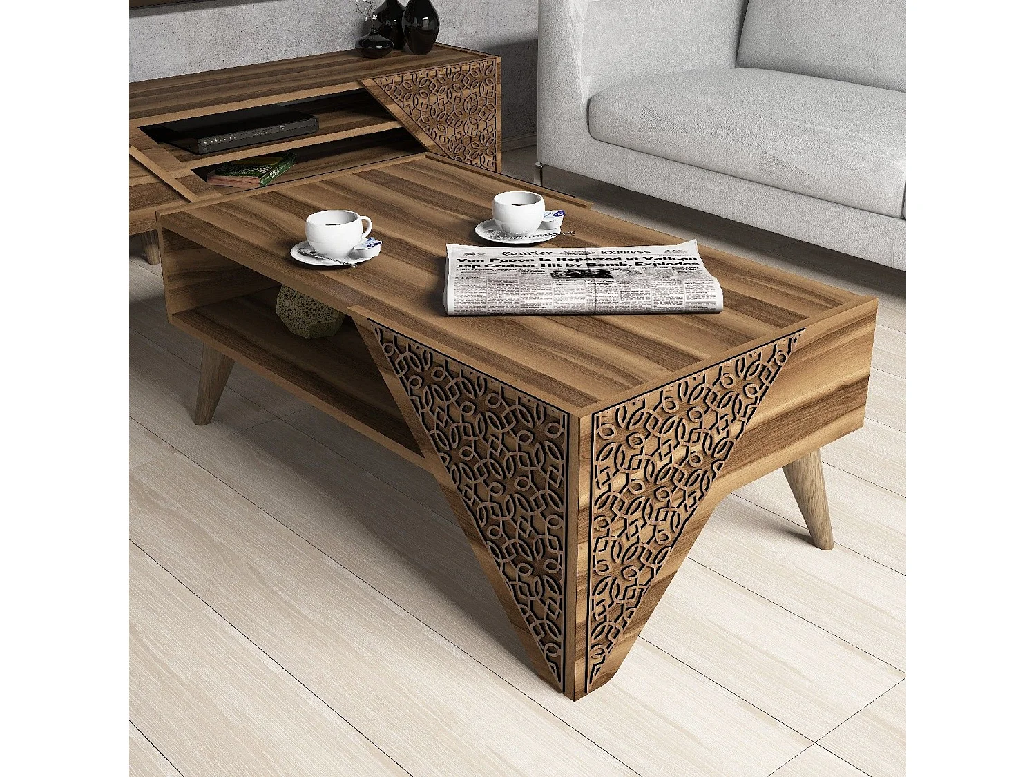 Table basse Forces Motif Arabesque Bois et Naturel