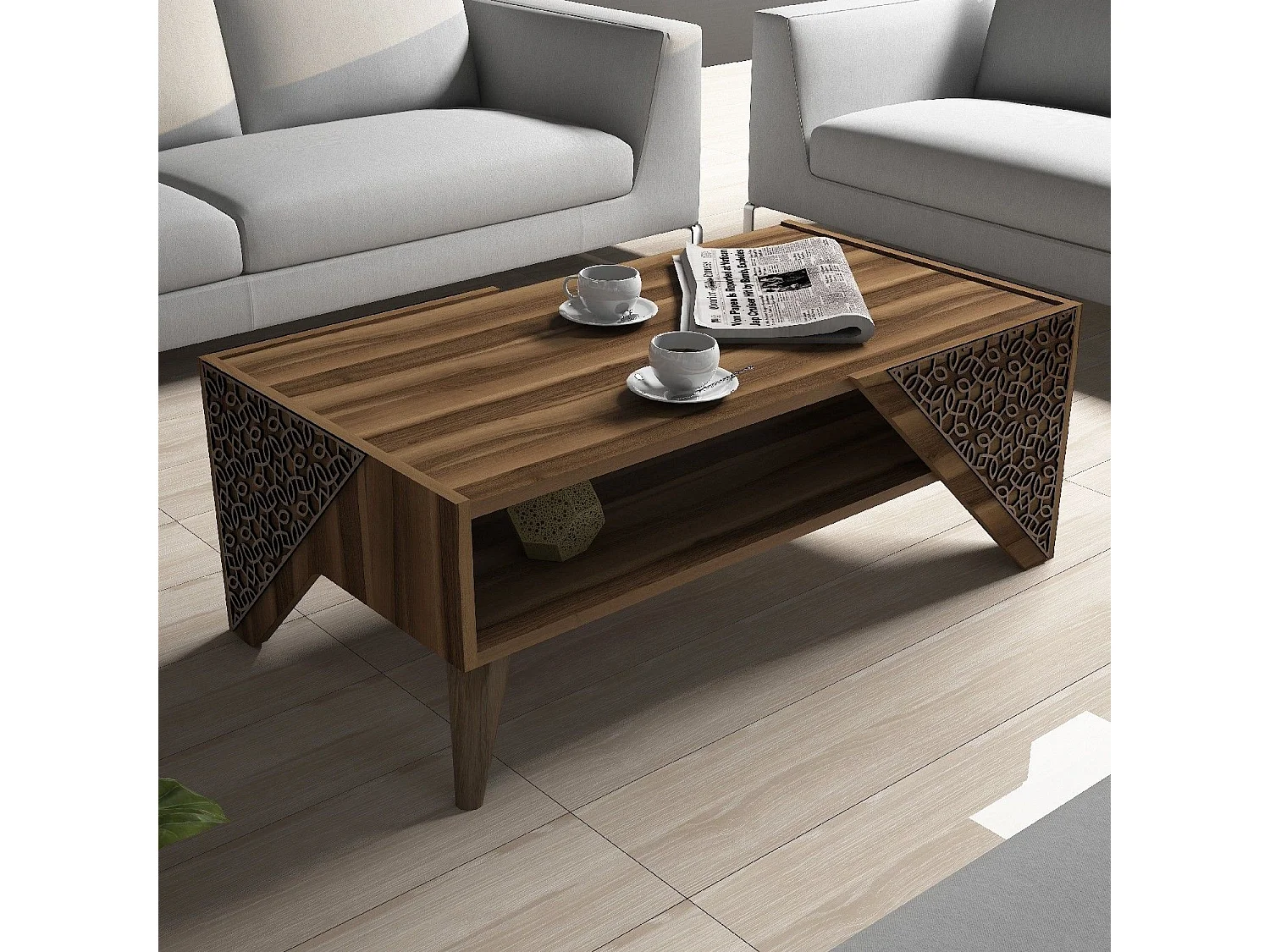 Table basse Forces Motif Arabesque Bois et Naturel