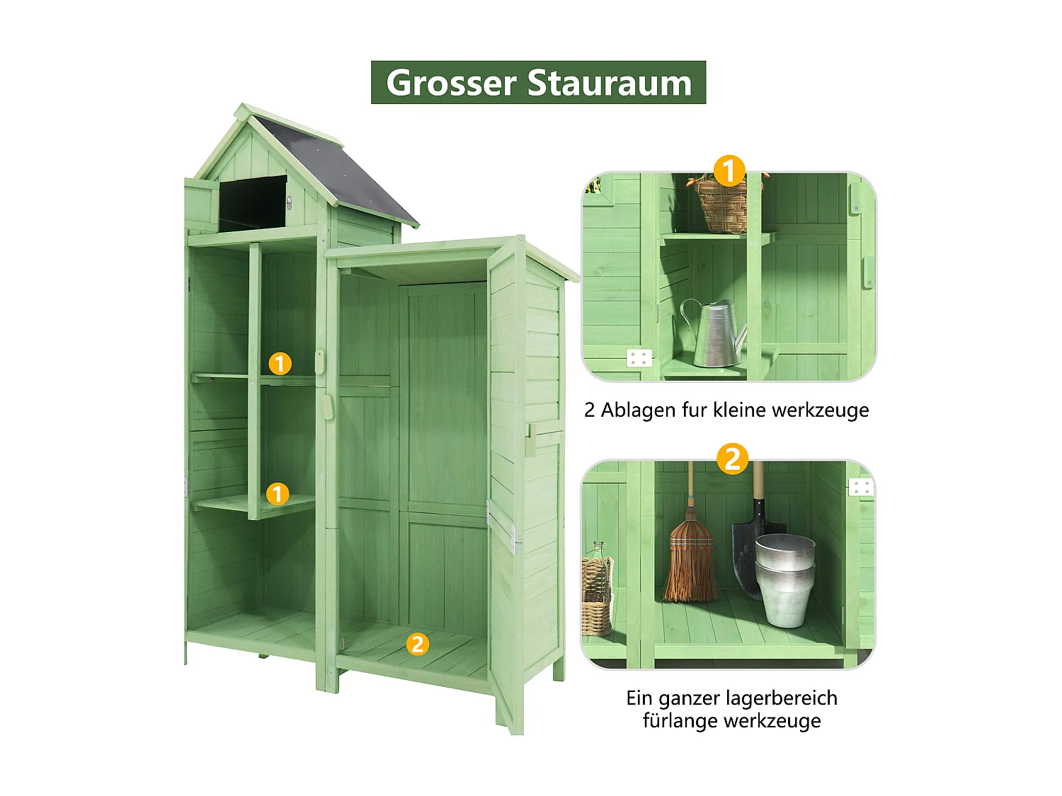 Massief houten tuinhuis met PVC schuin dak - 2 planken 3 klapdeuren - L118 x D54 x H173 cm - Groen