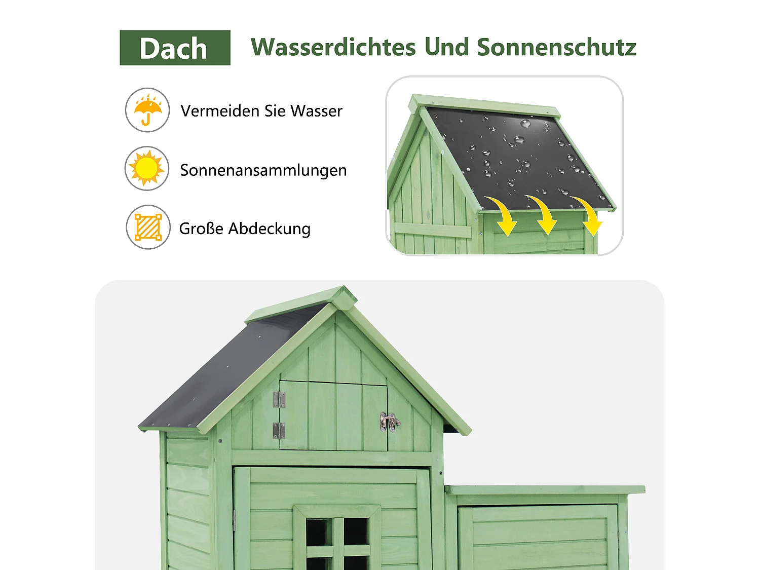 Massief houten tuinhuis met PVC schuin dak - 2 planken 3 klapdeuren - L118 x D54 x H173 cm - Groen