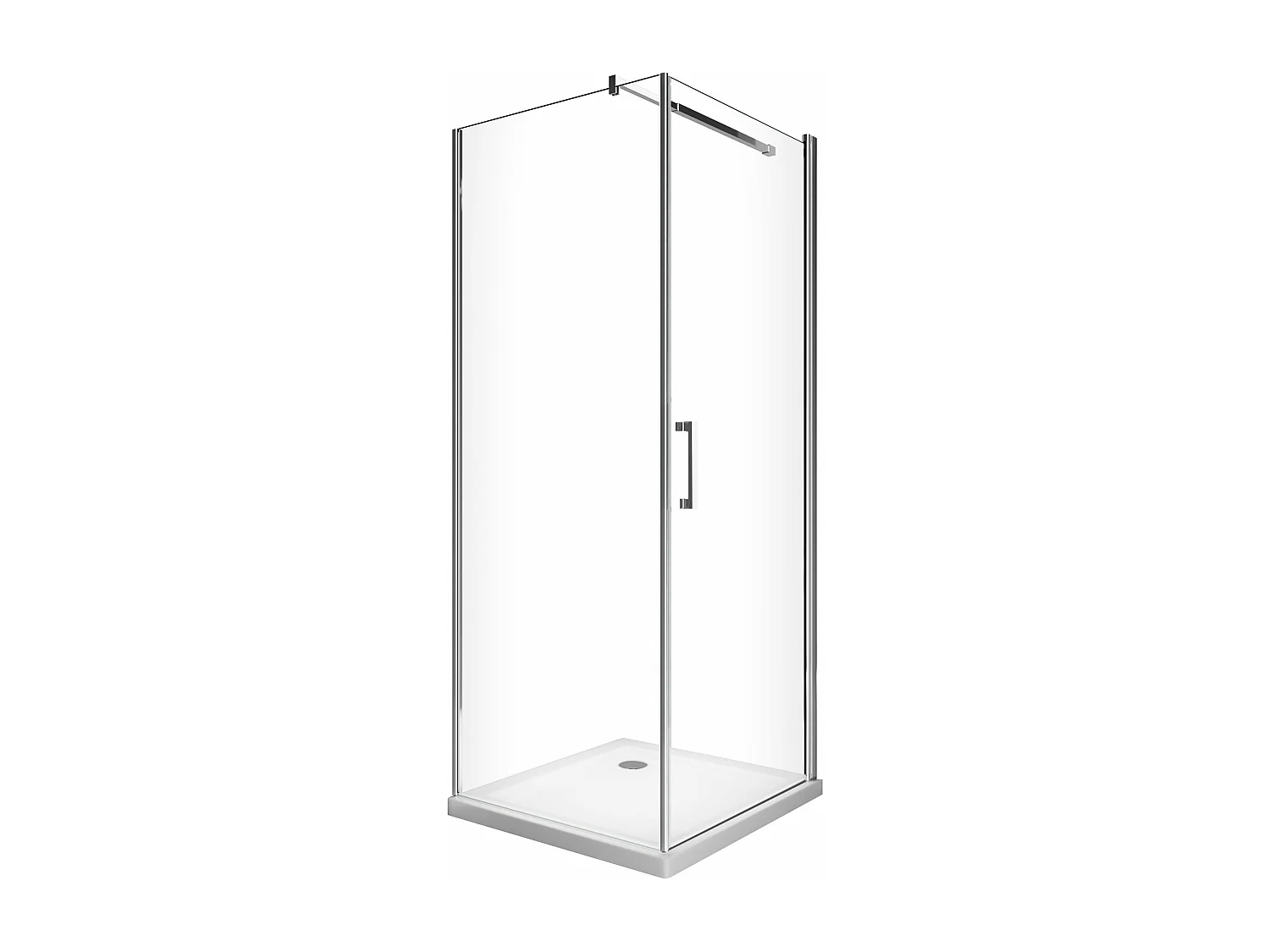 Douche de 8 mm avec porte à battant et paroi fixe laterale  H.200 (receveur non inclu)–  62-64 porte x 108,5-110,5 fixe