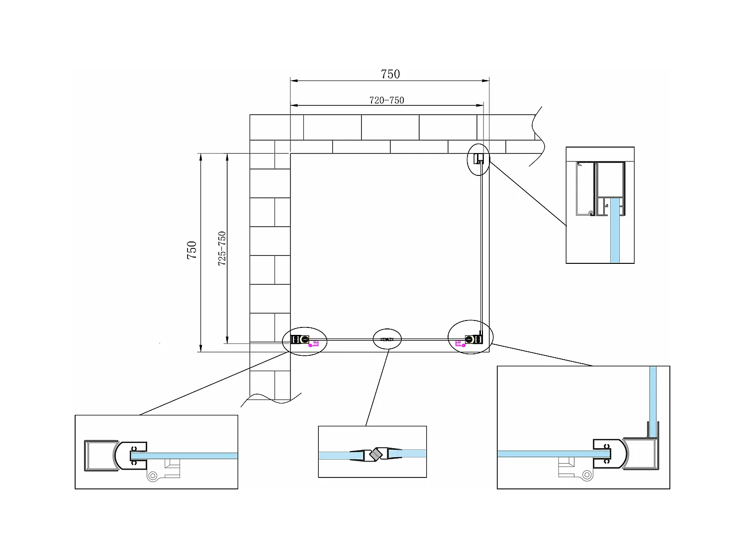 Box doccia angolare parete fissa e porta battente tipo saloon vetro 6 mm reversibile MISURA 72,5-75 ANTA FISSA + PORTE 72-75