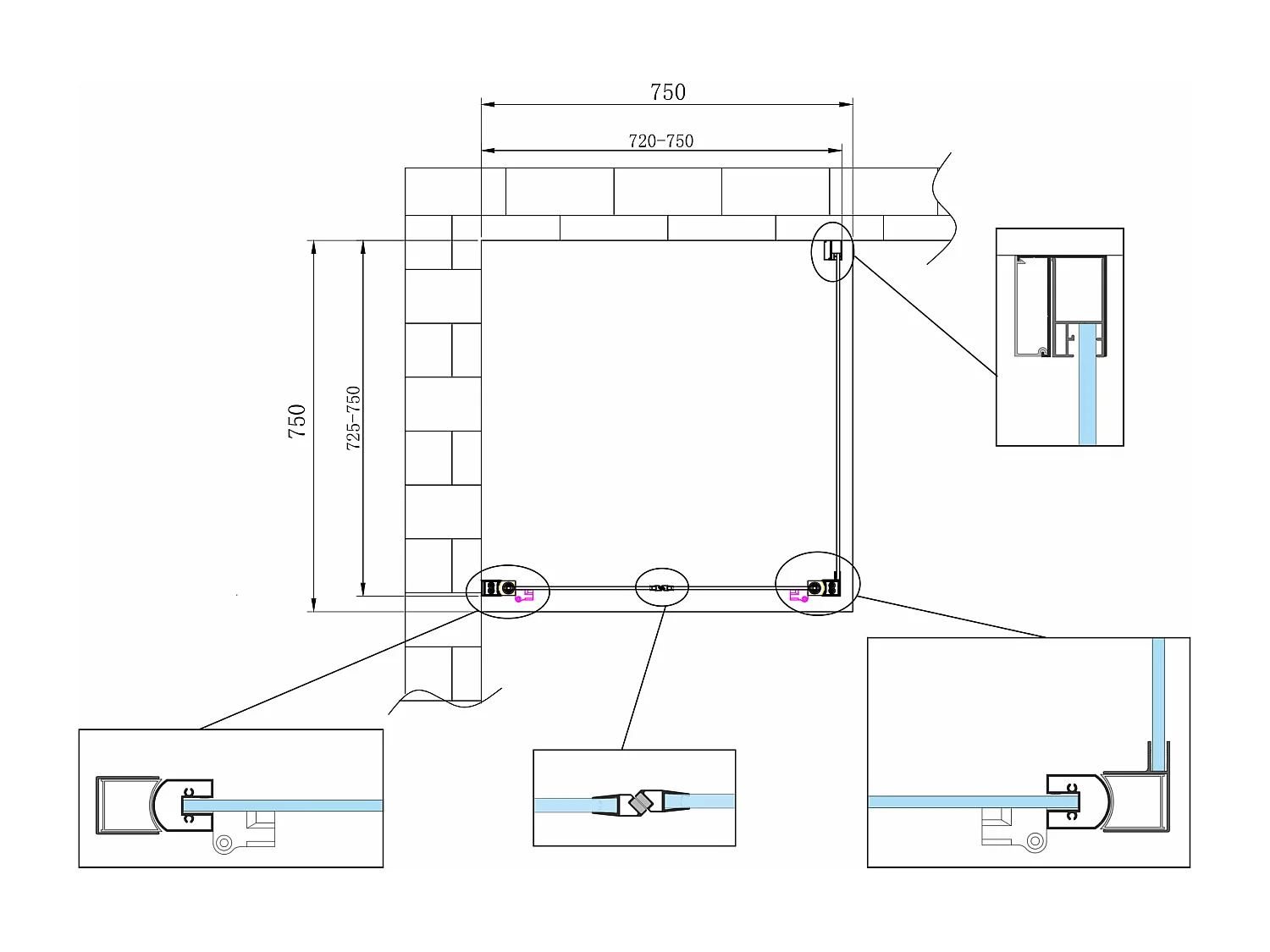 Box doccia angolare parete fissa e porta battente tipo saloon vetro 6 mm reversibile MISURA 72,5-75 ANTA FISSA + PORTE 72-75