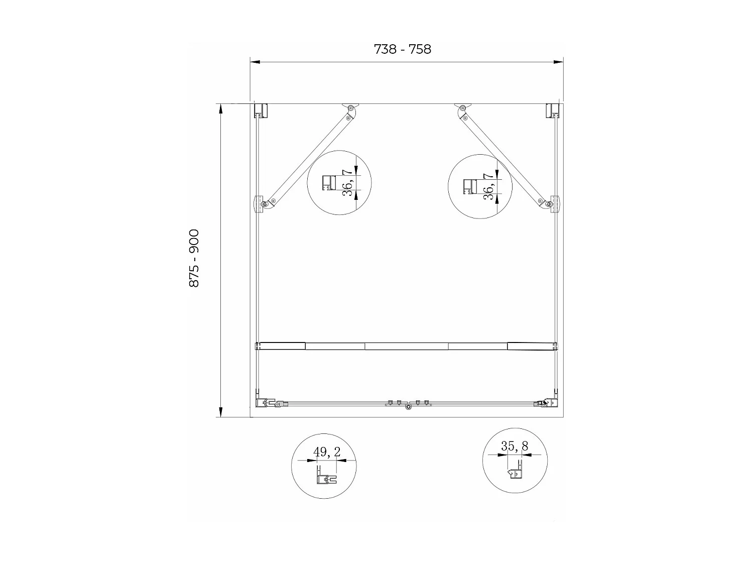 Box cabina doccia a 3 lati con apertura a libro pieghevole a pacchetto H.190 cromo trasparente anticalcare misure  87,5-90 fisse + Porta 73,8-75,8