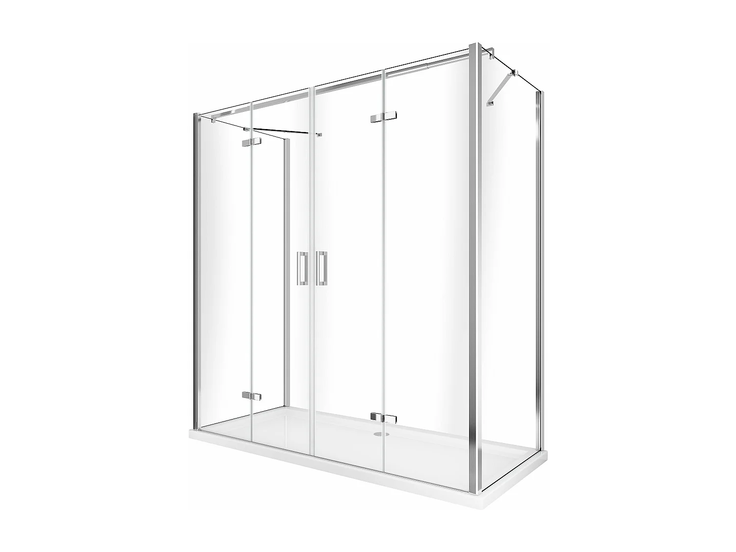 Box doccia a 3 lati con ingresso libero apertura centrale totale a libro pieghevole e due pareti laterali 77,5-80 Fisse + Porta 128,5-132