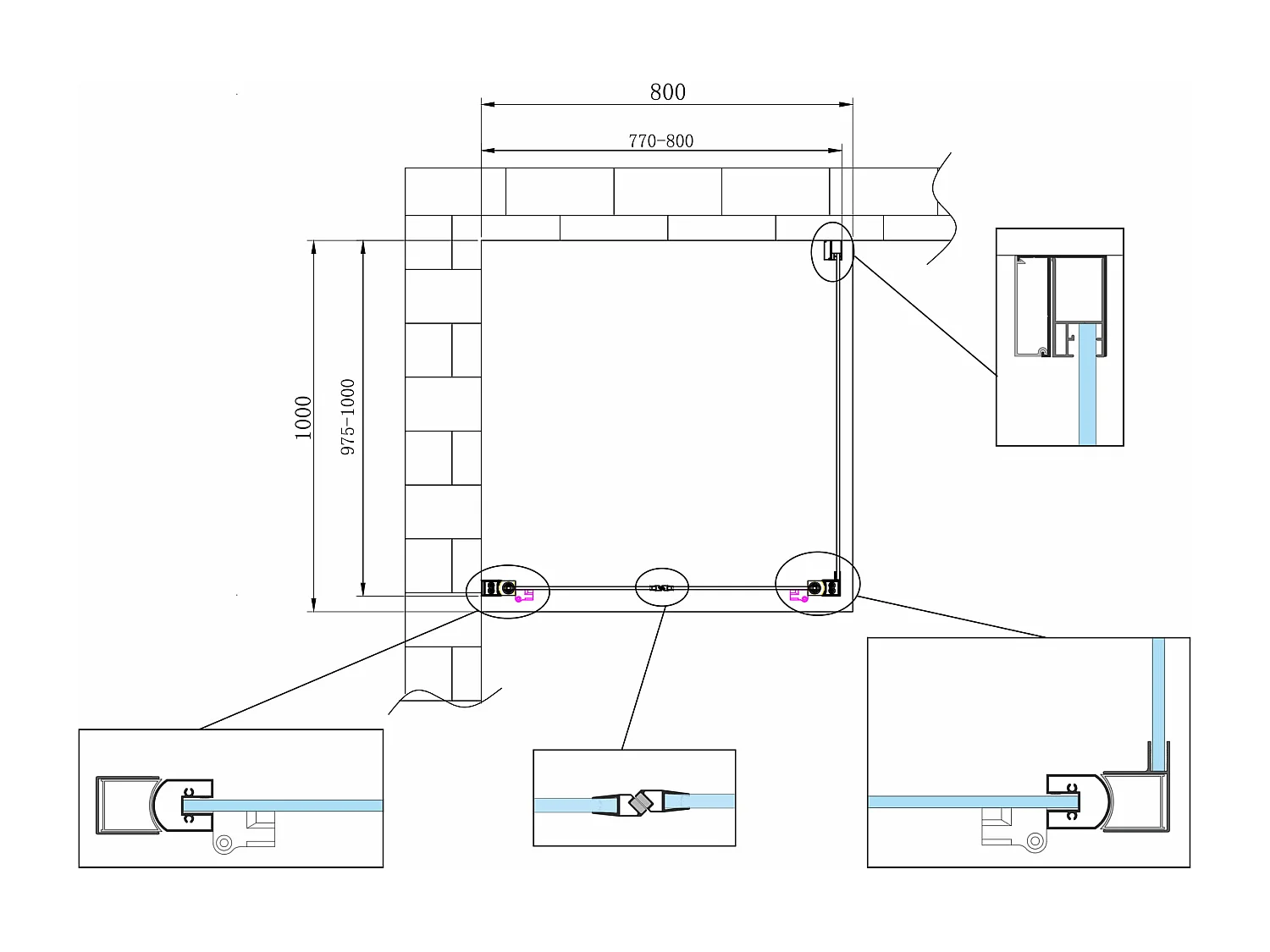 Box doccia angolare parete fissa e porta battente tipo saloon vetro 6 mm reversibile MISURA 97,5-100 ANTA FISSA + PORTE 77-80