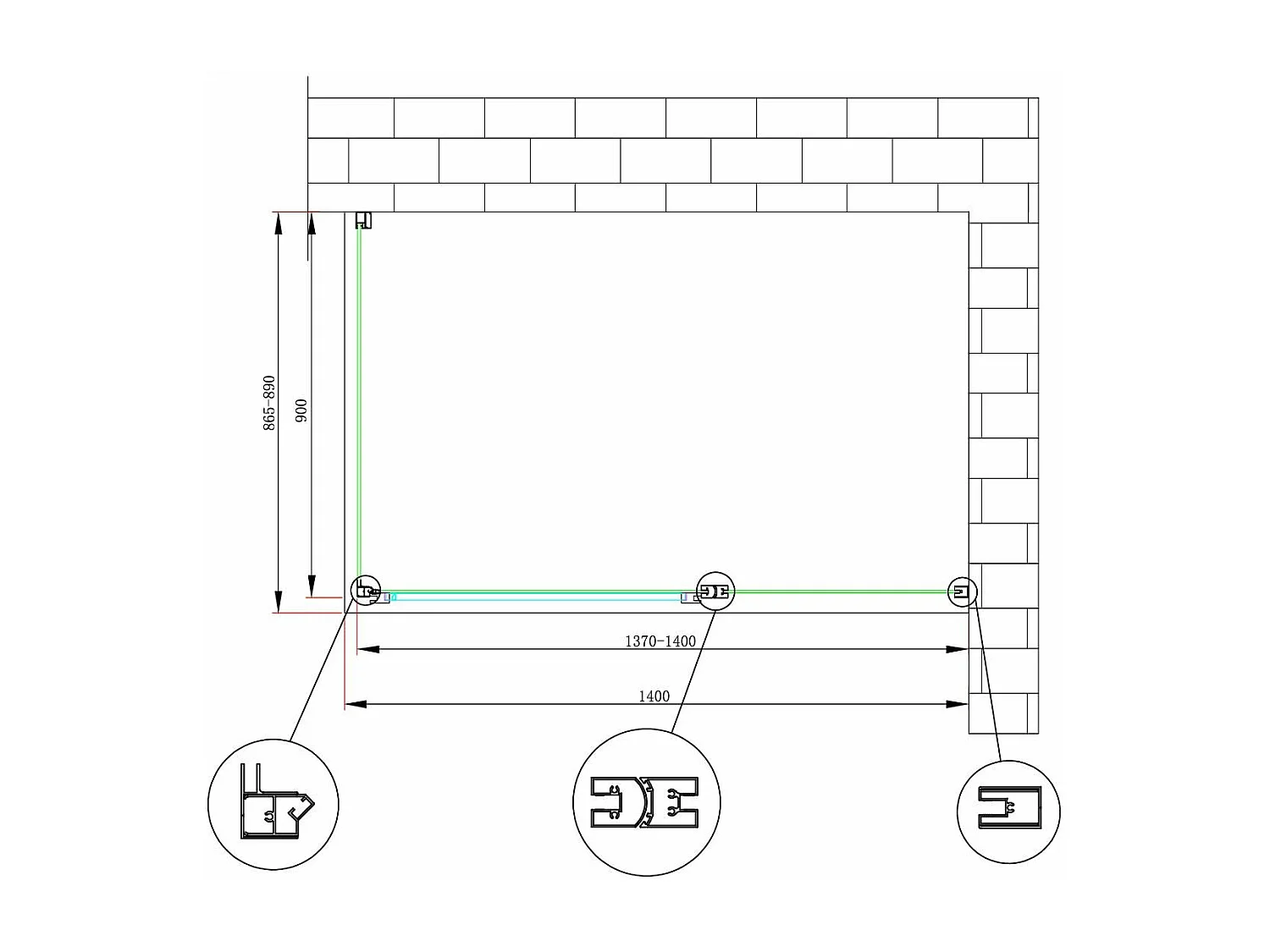 Box doccia angolare parete fissa e porta battente e fisso in linea vetro 6 mm reversibile Misura Fisso 86,5-89 porta 137-140 (35+65)