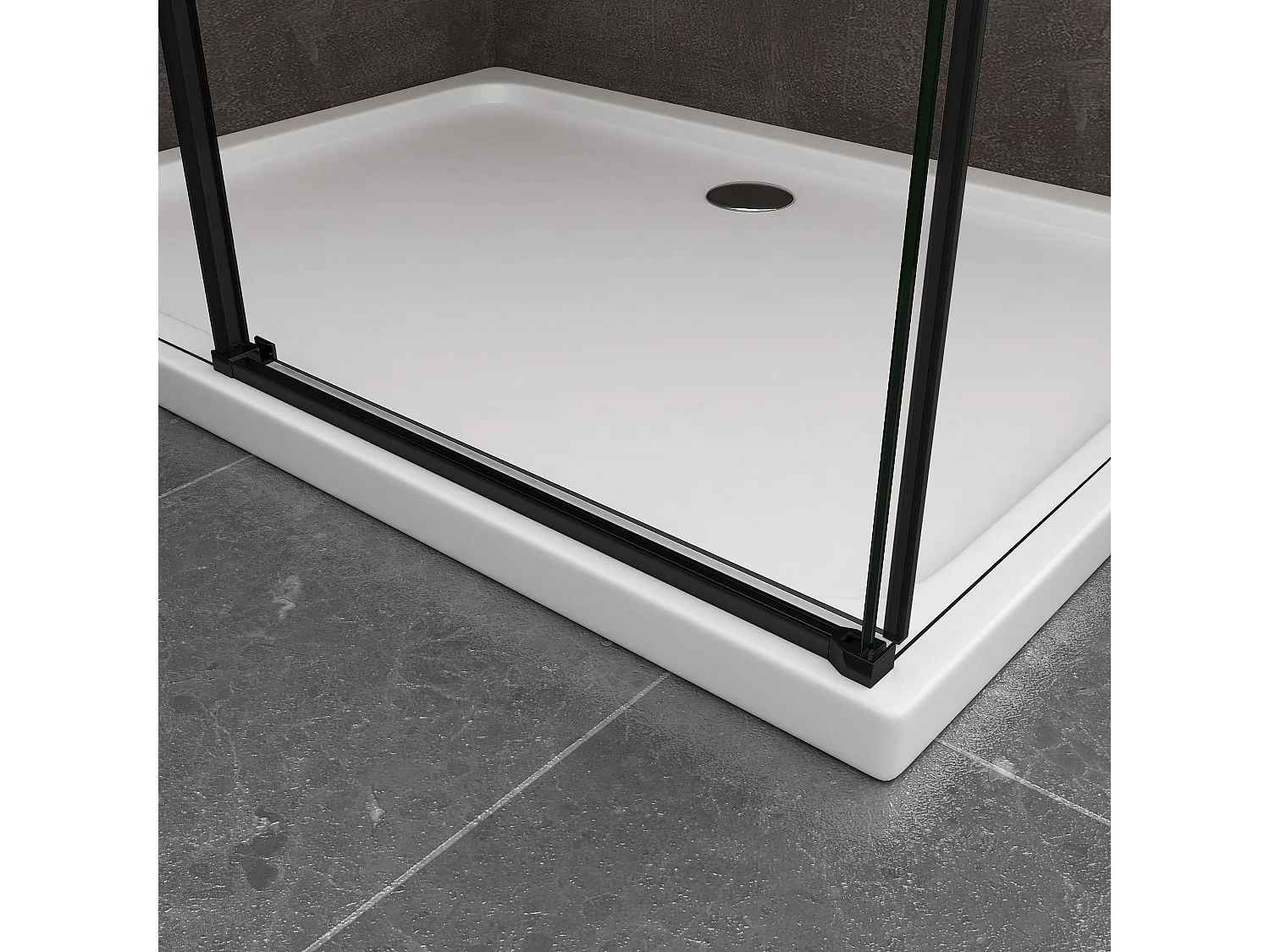 Douche d'angle avec paroi latérale fixe et porte frontale avec fermeture douce amortie H 200 8 mm cadre noir mat Cm 75 (73-75) x 170 (167-170)