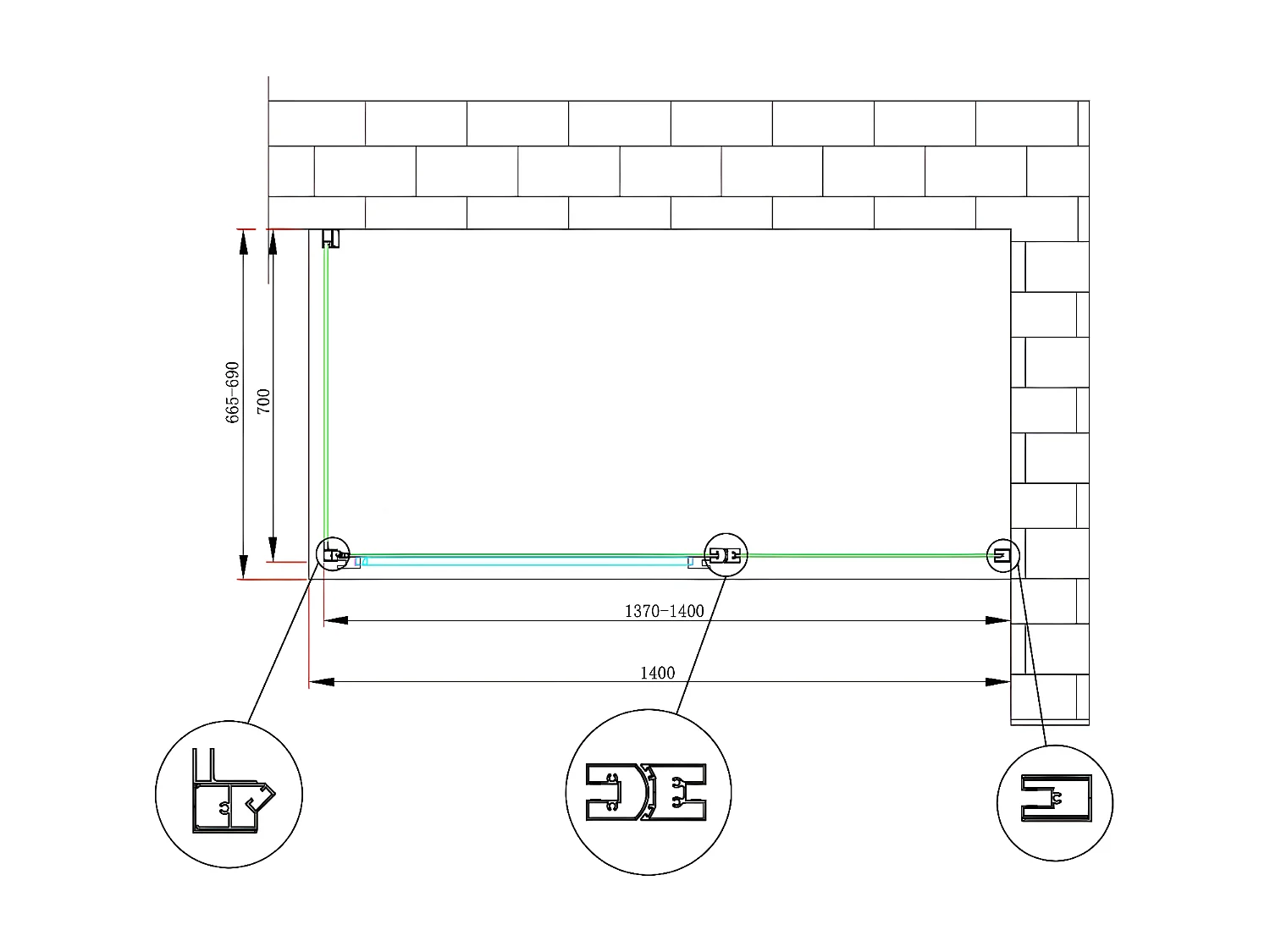 Box doccia angolare parete fissa e porta battente e fisso in linea vetro 6 mm reversibile Misura Fisso 66,5-69 porta 137-140 (35+65)