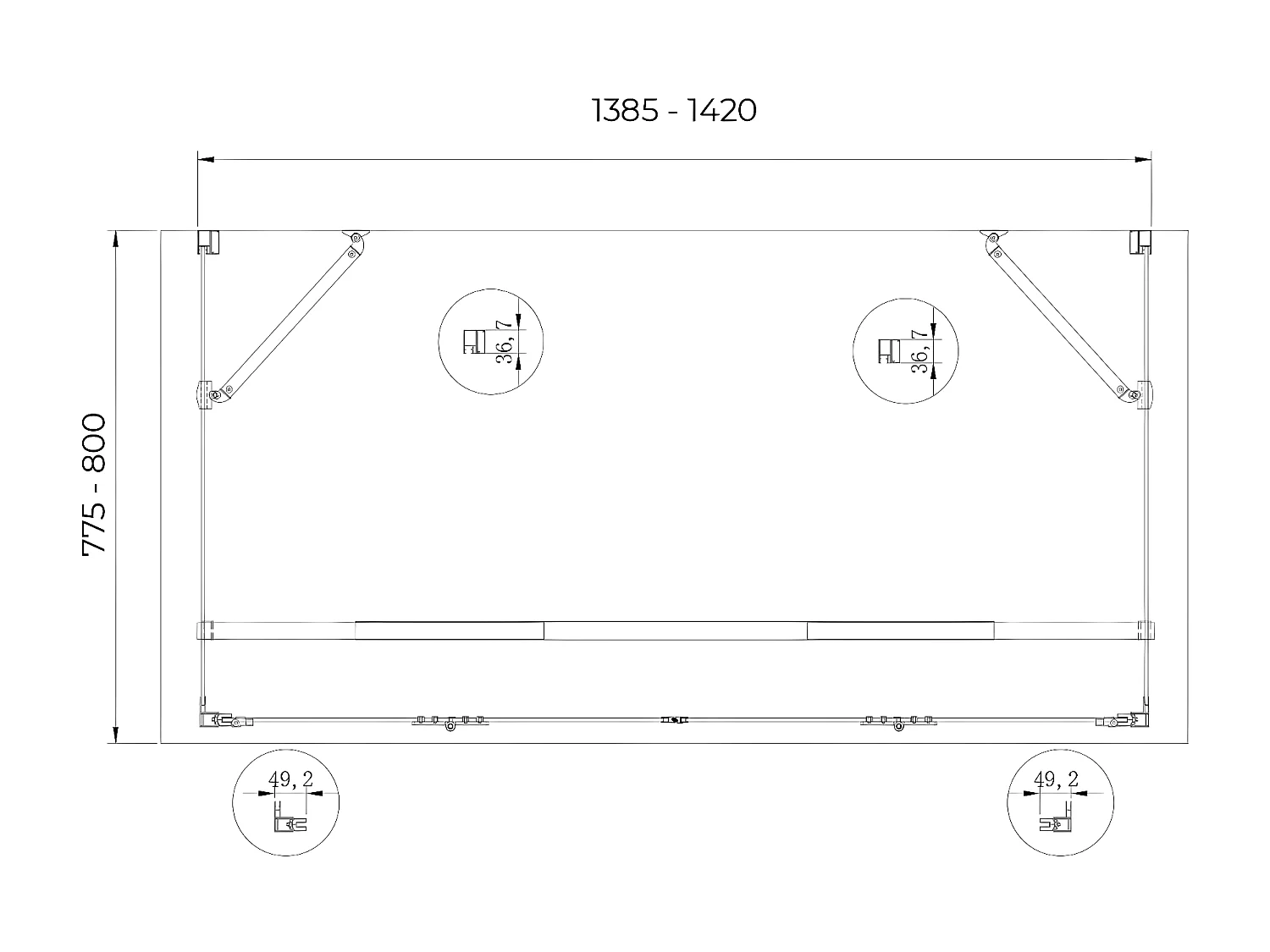 Box doccia a 3 lati con ingresso libero apertura centrale totale a libro pieghevole e due pareti laterali 77,5-80 Fisse + Porta 138,5-142