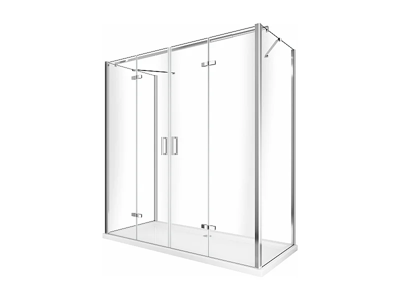 Box doccia a 3 lati con ingresso libero apertura centrale totale a libro pieghevole e due pareti laterali 77,5-80 Fisse + Porta 138,5-142