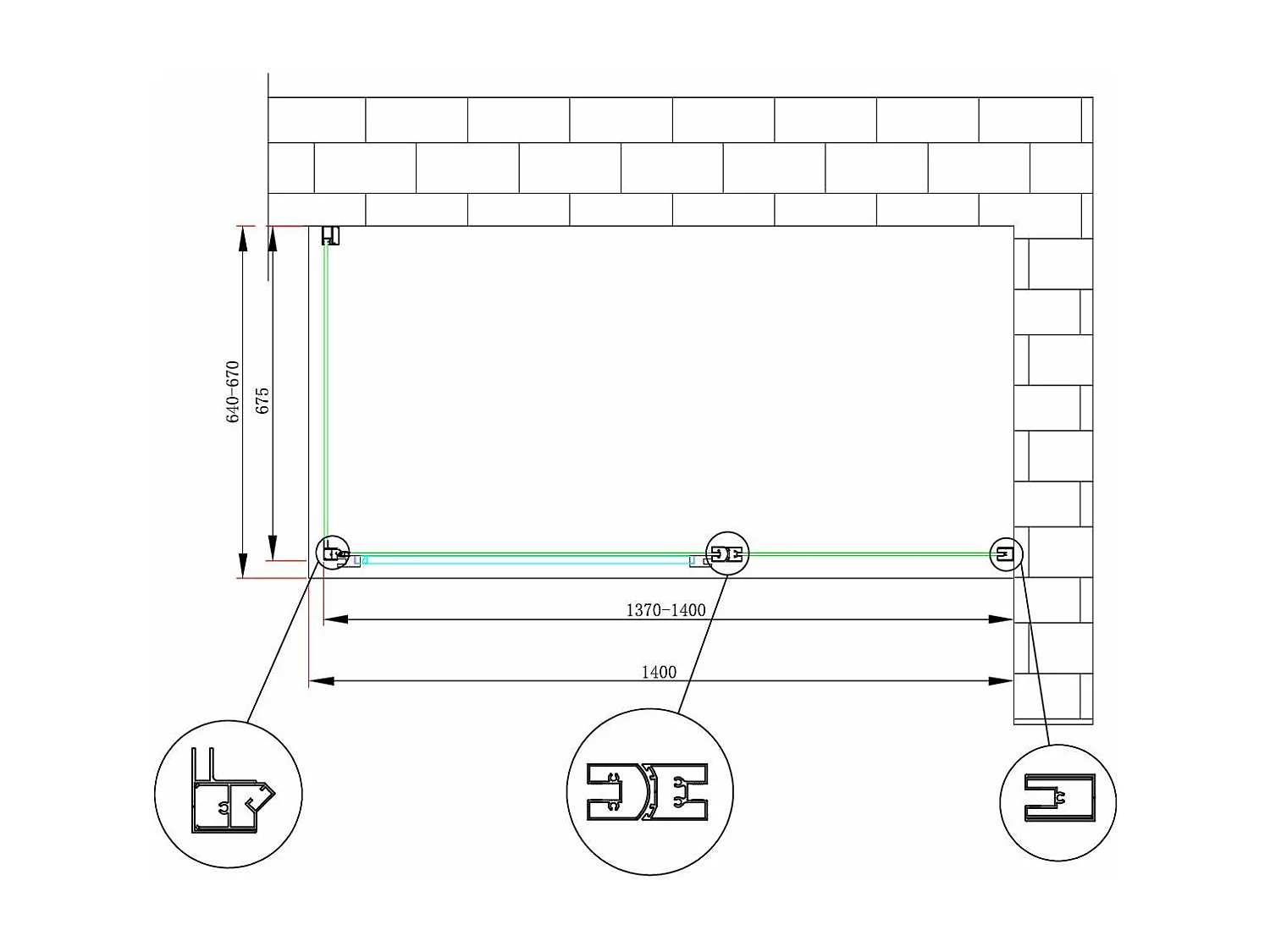 Box doccia angolare parete fissa e porta battente e fisso in linea vetro 6 mm reversibile Misura Fisso 64-67 porta 137-140 (35+65)