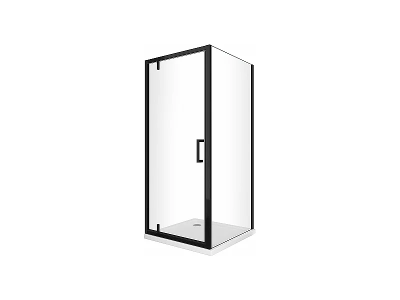 Douche avec paroi latérale fixe et porte roto-translante avec pivots asymétriques, verre 8 mm H 200 noir mat 100 (98-100) FIXE x PORTE 90 (87-90)