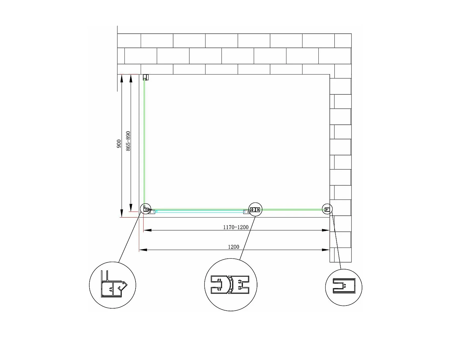 Box doccia angolare parete fissa e porta battente e fisso in linea vetro 6 mm reversibile Misura Fisso 86,5-89 porta 117-120 (35+65)