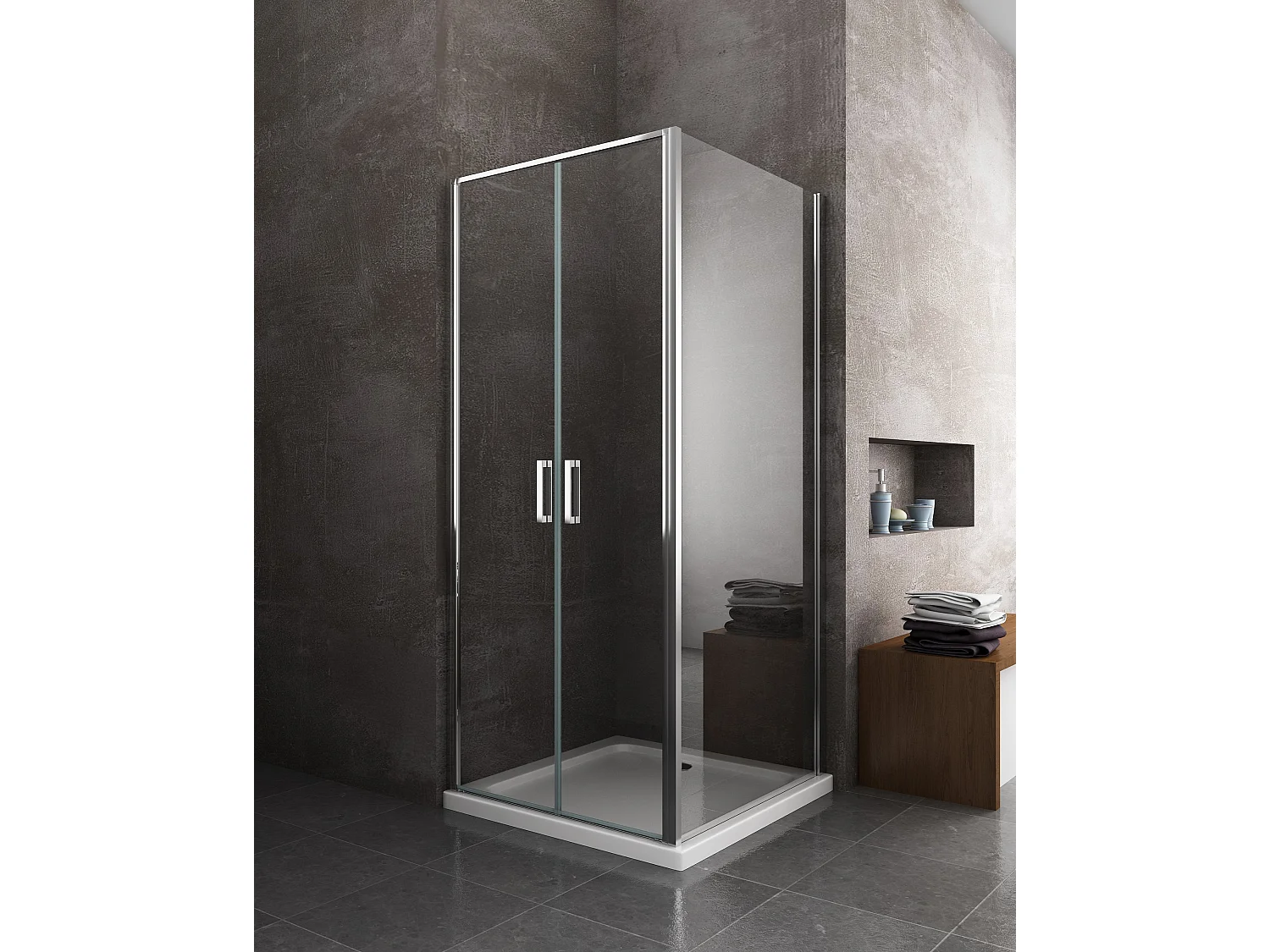 Douche de 6 mm avec un paroi fixe laterale et porte type saloon  (receveur non inclu) – 87,5-90 fixe x 67-70 saloon