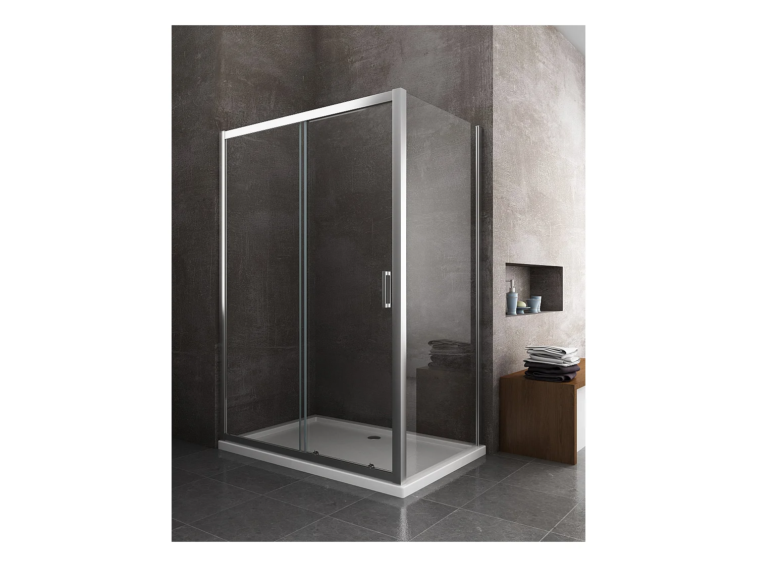 Douche de 6 mm avec un paroi fixe laterale et une porte coulissante (receveur non inclu)  – 87,5-90 fixe x 135-140 coulissante