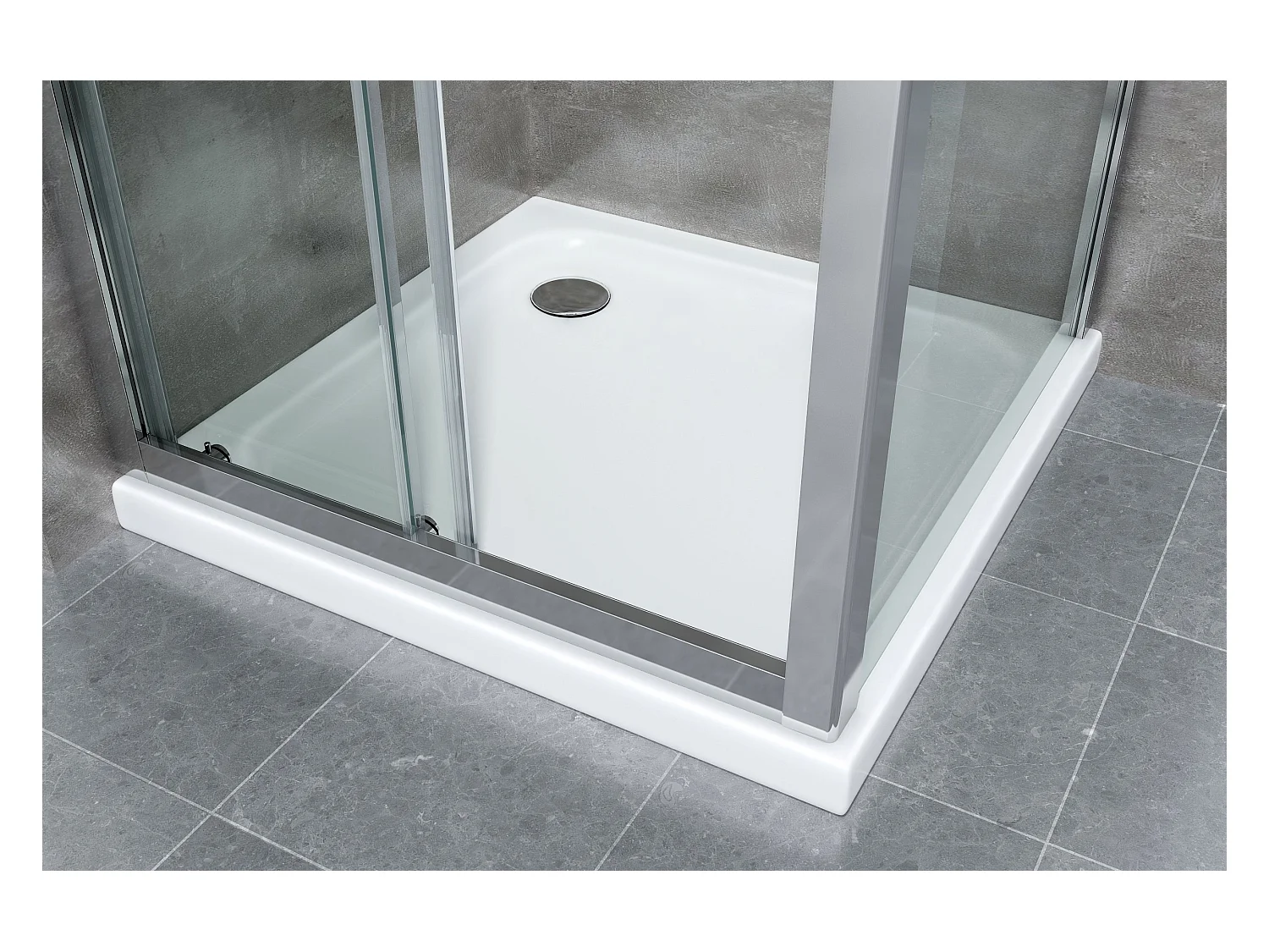 Douche de 6 mm avec un paroi fixe laterale et une porte coulissante (receveur non inclu)  – 87,5-90 fixe x 135-140 coulissante