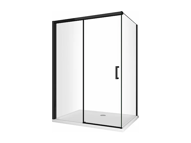 Box Doccia Con Parete Fissa Laterale e Porta Frontale Con Chiusura Soft Close Ammortizzata H200 8MM Telaio Nero Opaco Cm 100(98-100 )x140(137-140)