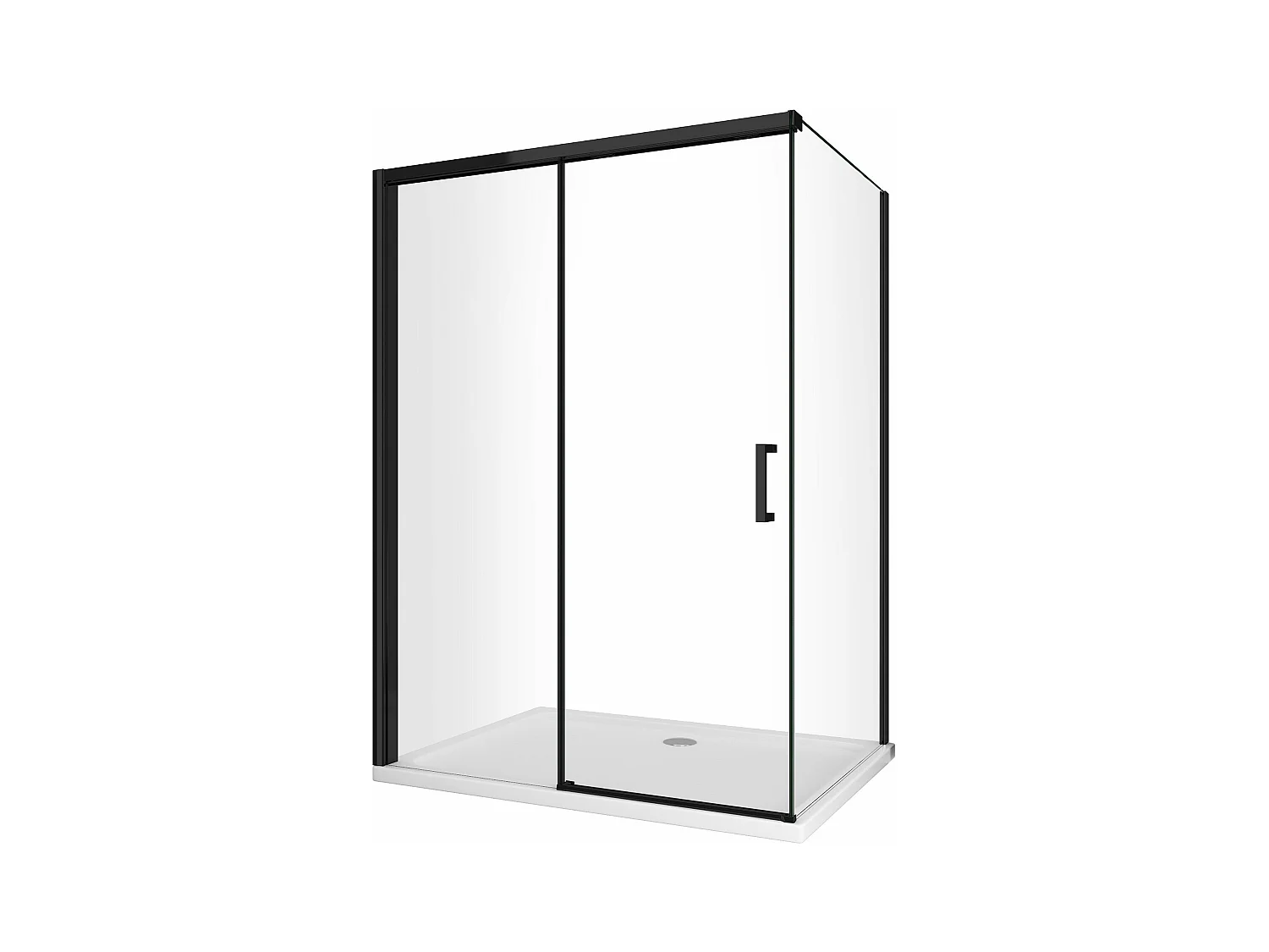 Douche d'angle avec paroi latérale fixe et porte frontale avec fermeture douce amortie H 200 8 mm cadre noir mat Cm 70 (68-70) x 130 (127-130)