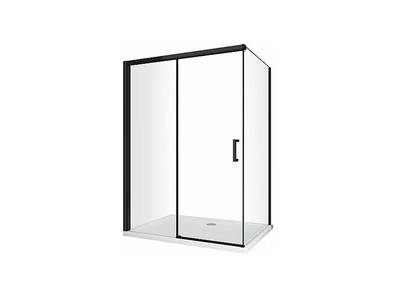 Box Doccia Con Parete Fissa Laterale e Porta Frontale Con Chiusura Soft Close Ammortizzata H200 8MM Telaio Nero Opaco Cm 120(118-120)x170(167-170)