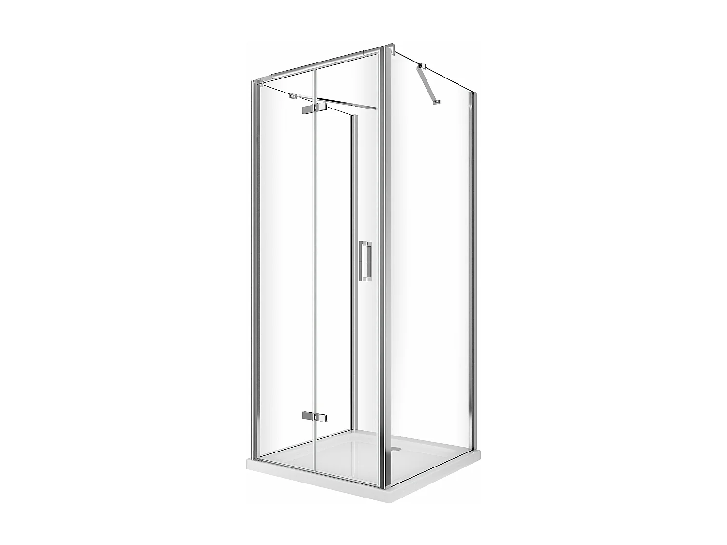 Box cabina doccia a 3 lati con apertura a libro pieghevole a pacchetto H.190 cromo trasparente anticalcare misure  67,5-70 fisse + Porta 83,8-85,8