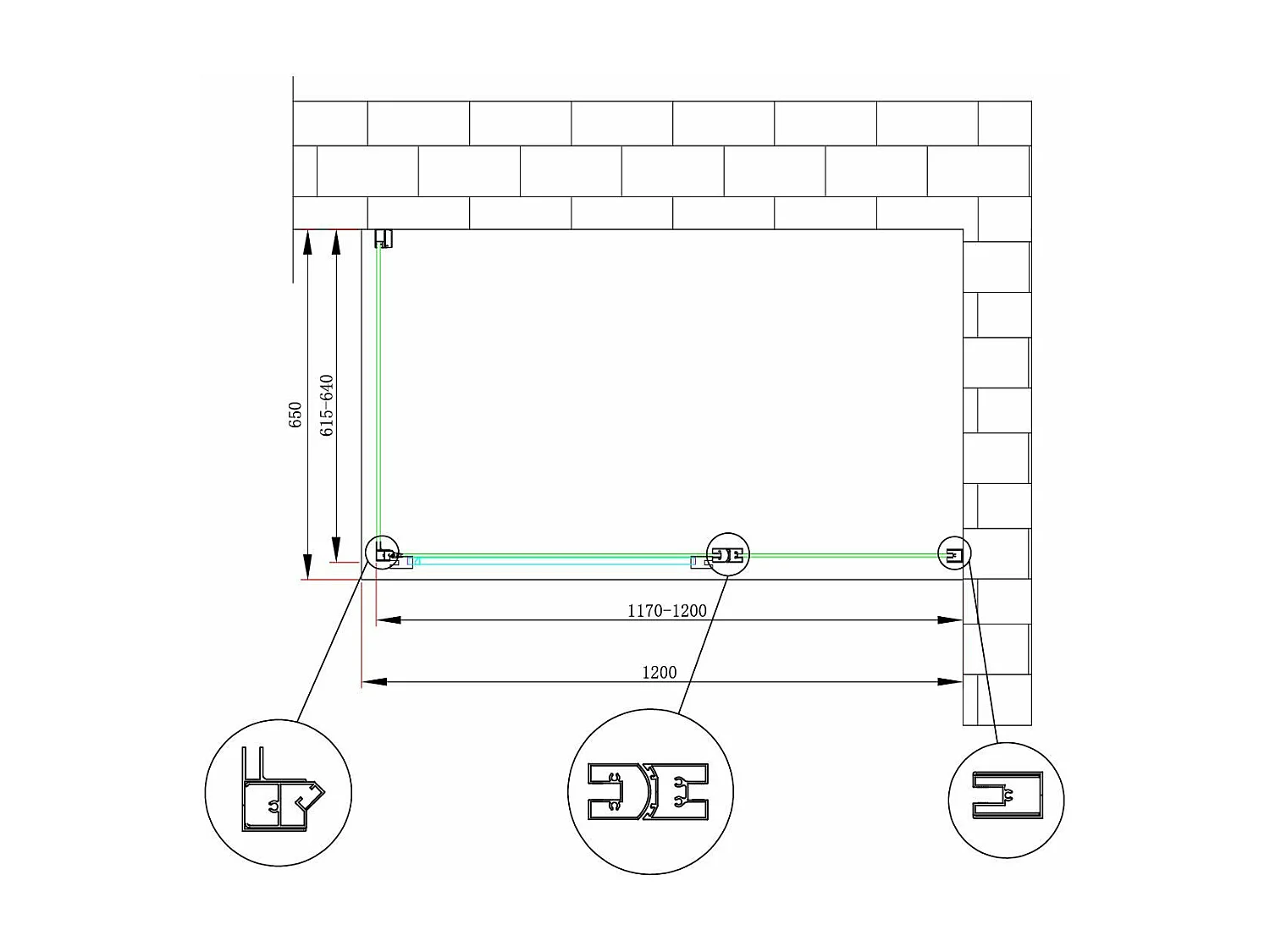 Box doccia angolare parete fissa e porta battente e fisso in linea vetro 6 mm reversibile Misura Fisso 61,5-64 porta 117-120 (35+65)