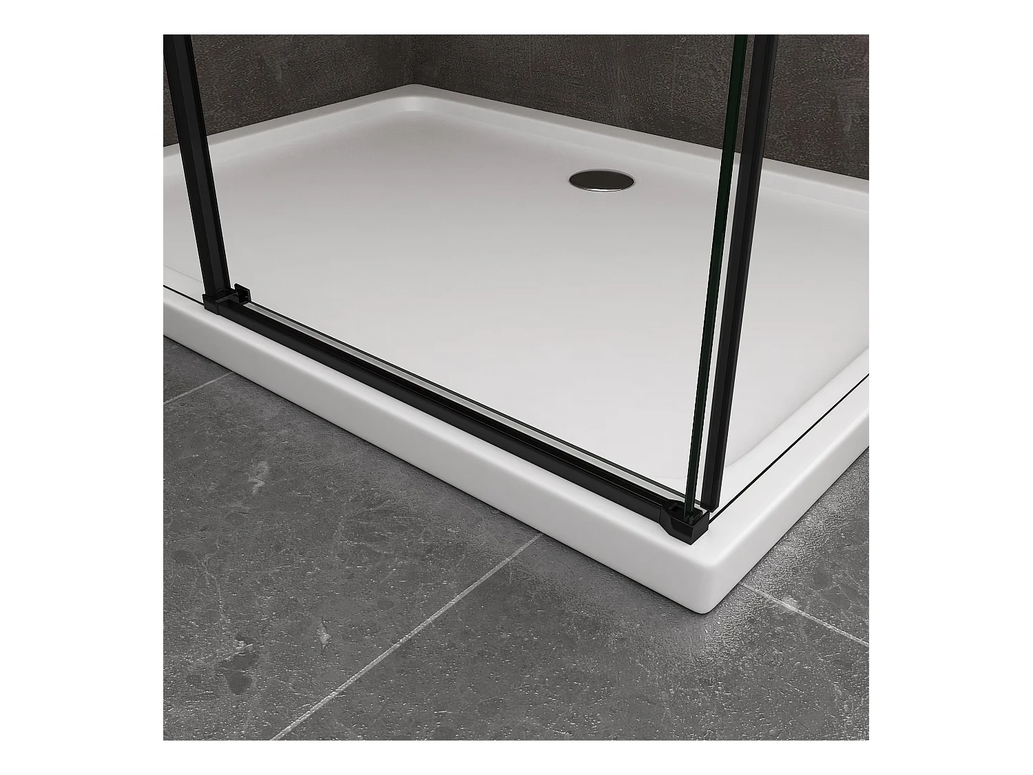 Douche d'angle avec paroi latérale fixe et porte frontale avec fermeture douce amortie H 200 8 mm cadre noir mat Cm 70 (68-70) x 150 (147-150)