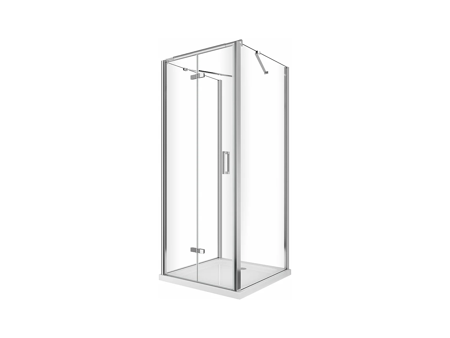 Box cabina doccia a 3 lati con apertura a libro pieghevole a pacchetto H.190 cromo trasparente anticalcare misure  72,5-75 fisse + Porta 78,8-80,8