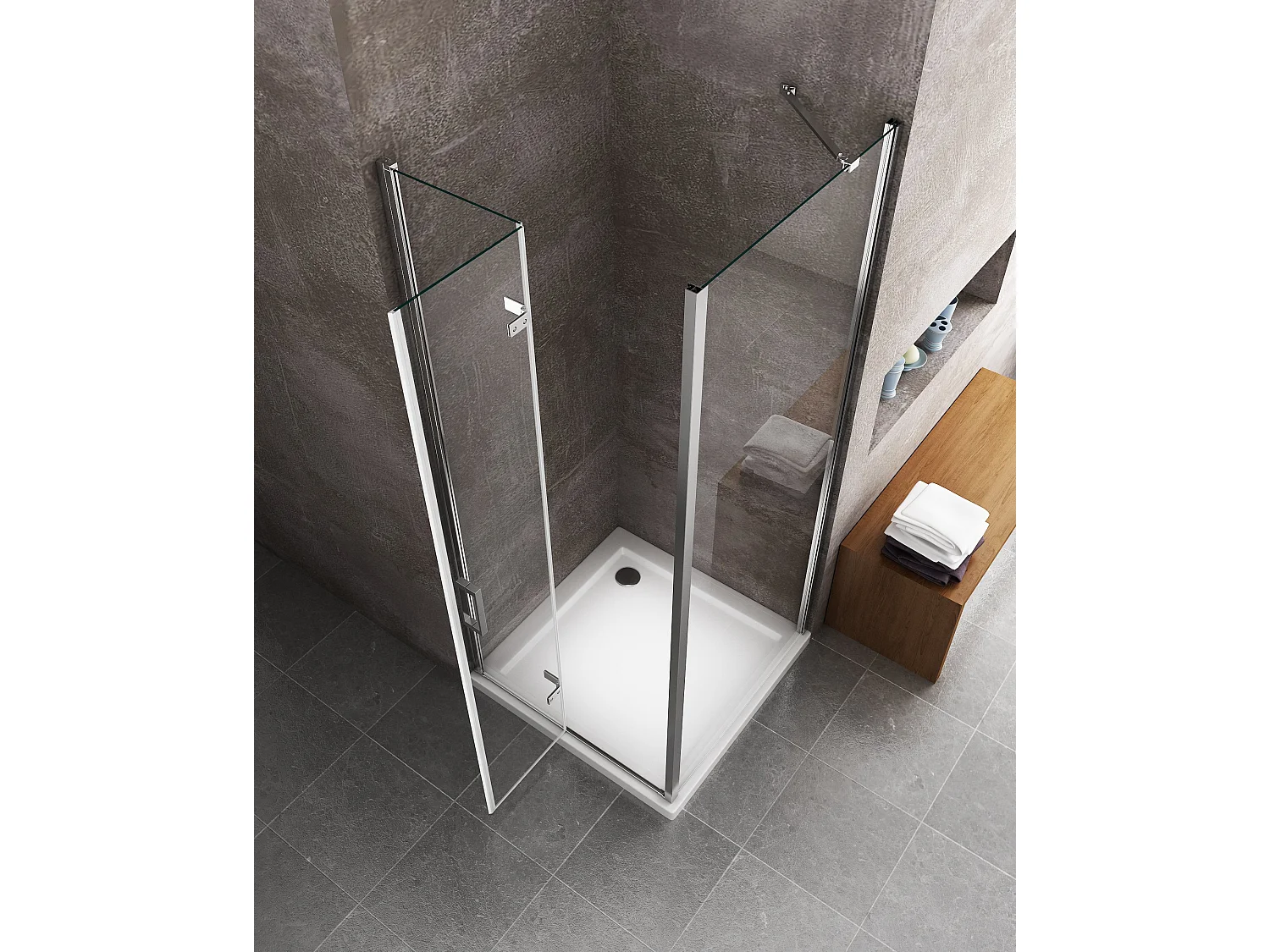 Douche pliante avec ouverture vers l'interieur et un paroi fixe H. 190 - 87,5-90 Fixe – 77,5-80 Porte