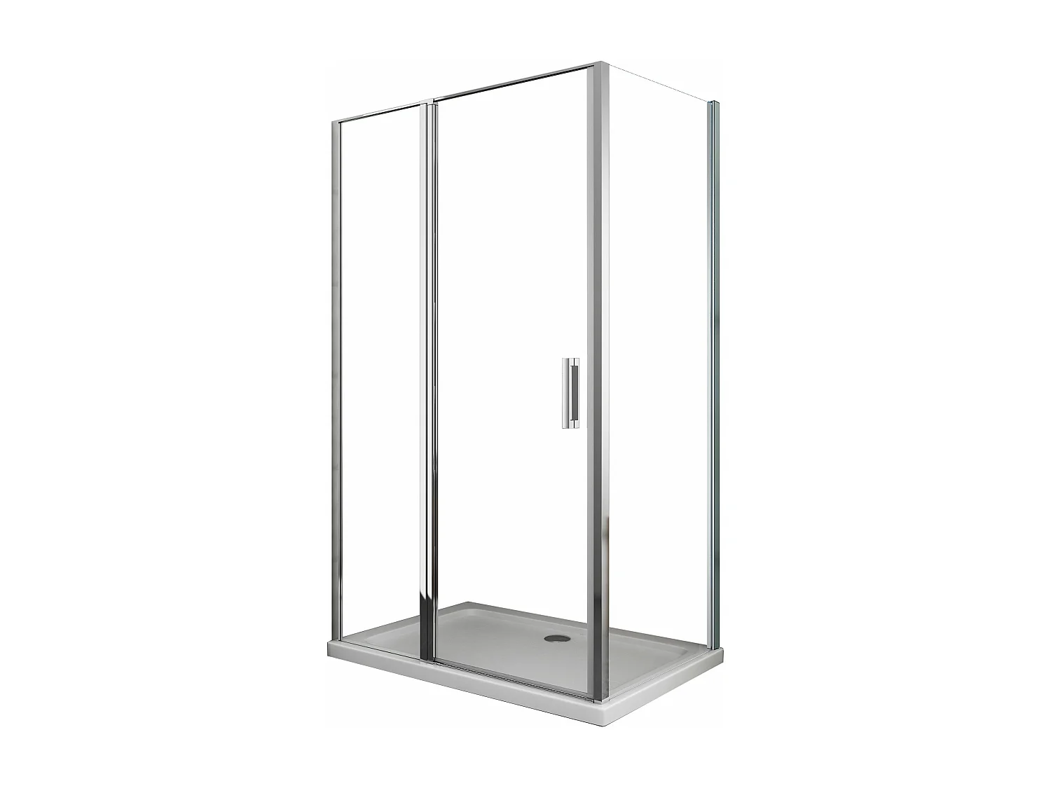 Box doccia angolare parete fissa e porta battente e fisso in linea vetro 6 mm reversibile Misura Fisso 76,5-79 porta 117-120 (35+65)