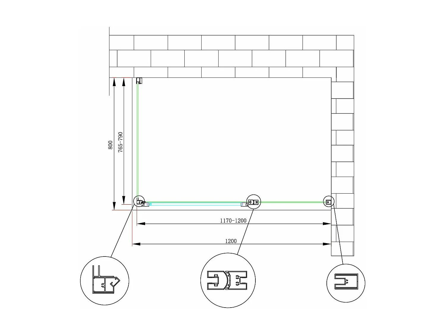 Box doccia angolare parete fissa e porta battente e fisso in linea vetro 6 mm reversibile Misura Fisso 76,5-79 porta 117-120 (35+65)