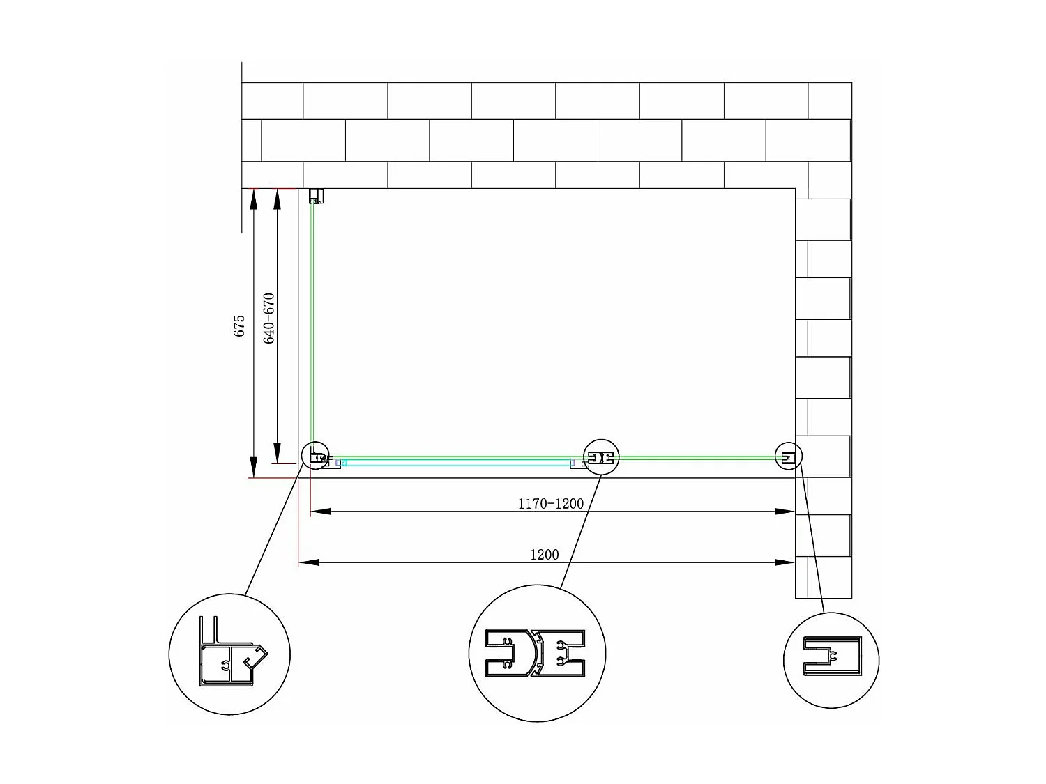 Box doccia angolare parete fissa e porta battente e fisso in linea vetro 6 mm reversibile Misura Fisso 64-67 porta 117-120 (35+65)