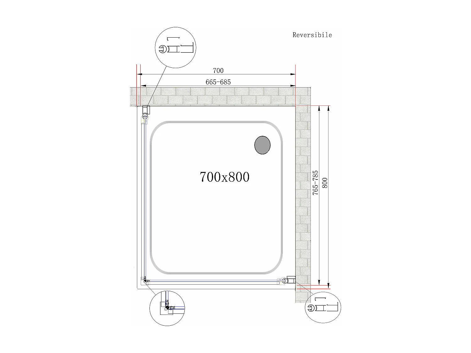 Box Doccia Doppio Battente Angolare Vetro Temperato 8 mm Easy-clean Reversibile 66,5-68,5 x 76,5-78,5 H 200 cm