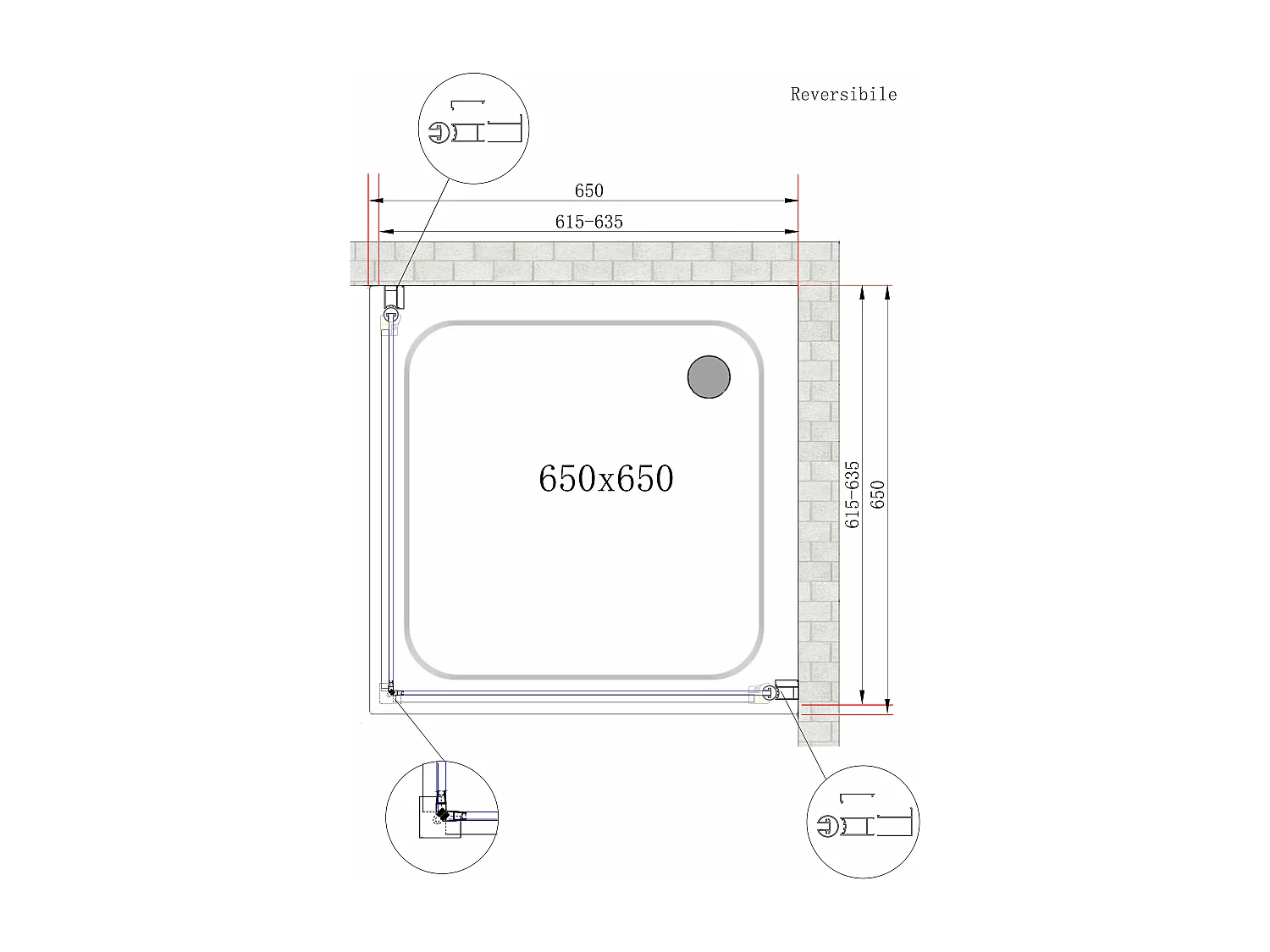 Box Doccia Doppio Battente Angolare Vetro Temperato 8 mm Easy-clean Reversibile 61,5-63,5 x 61,5-63,5 H 200 cm