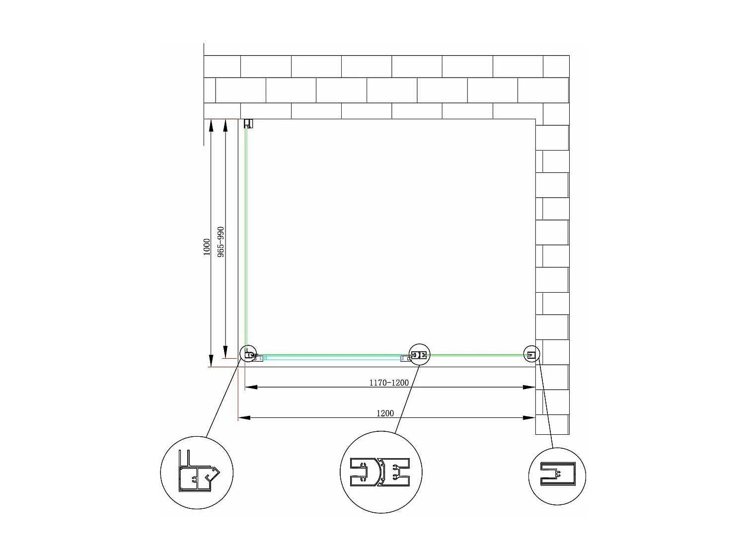 Box doccia angolare parete fissa e porta battente e fisso in linea vetro 6 mm reversibile Misura Fisso 96,5-99 porta 117-120 (35+65)