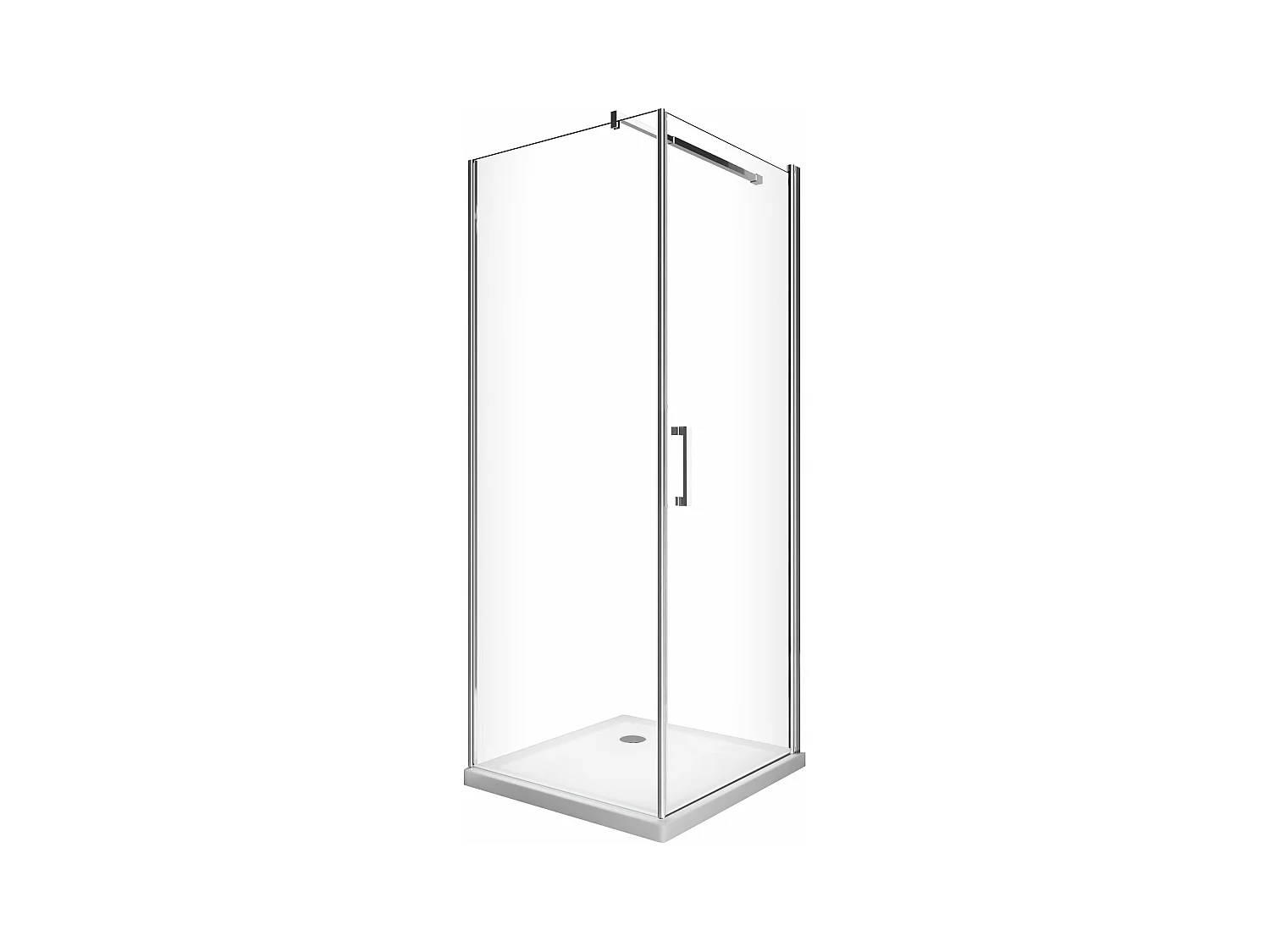 Douche de 8 mm avec porte à battant et paroi fixe laterale  H.200 (receveur non inclu)–  62-64 porte x 68,5-70,5 fixe