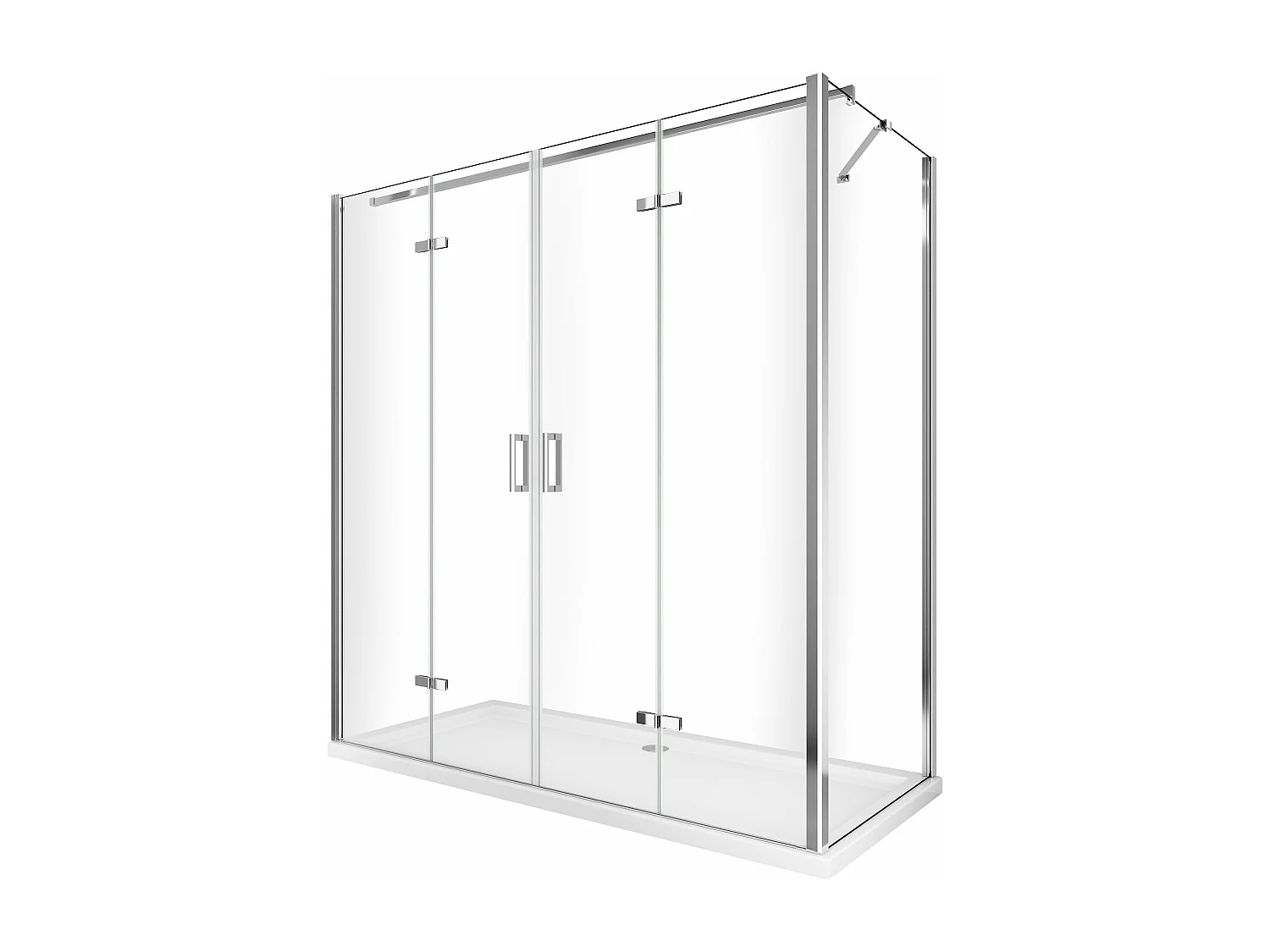 Box doccia con ingresso libero a libro pieghevole + lastra fissa reversibile H 190 trasparente anticalcare misure 67,5-70 Fisso + Porta 118,5-122