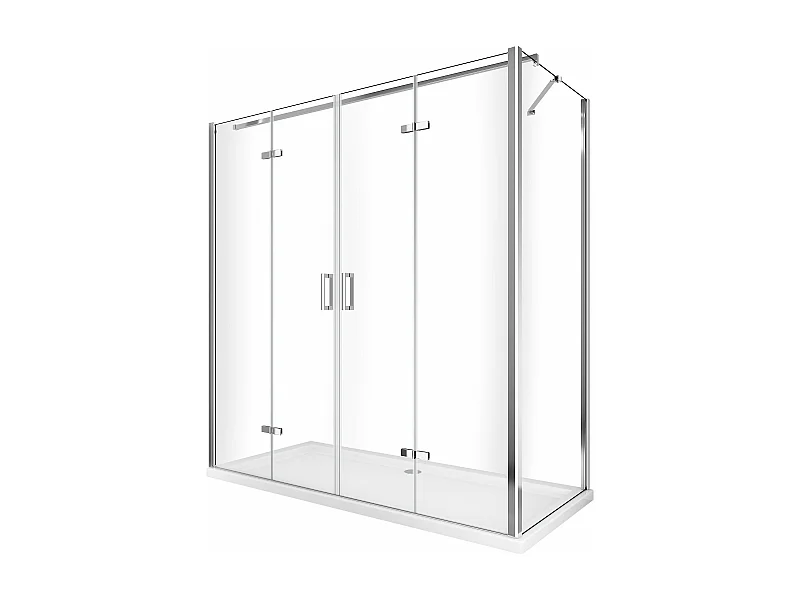 Box doccia con ingresso libero a libro pieghevole + lastra fissa reversibile H 190 trasparente anticalcare misure 67,5-70 Fisso + Porta 118,5-122