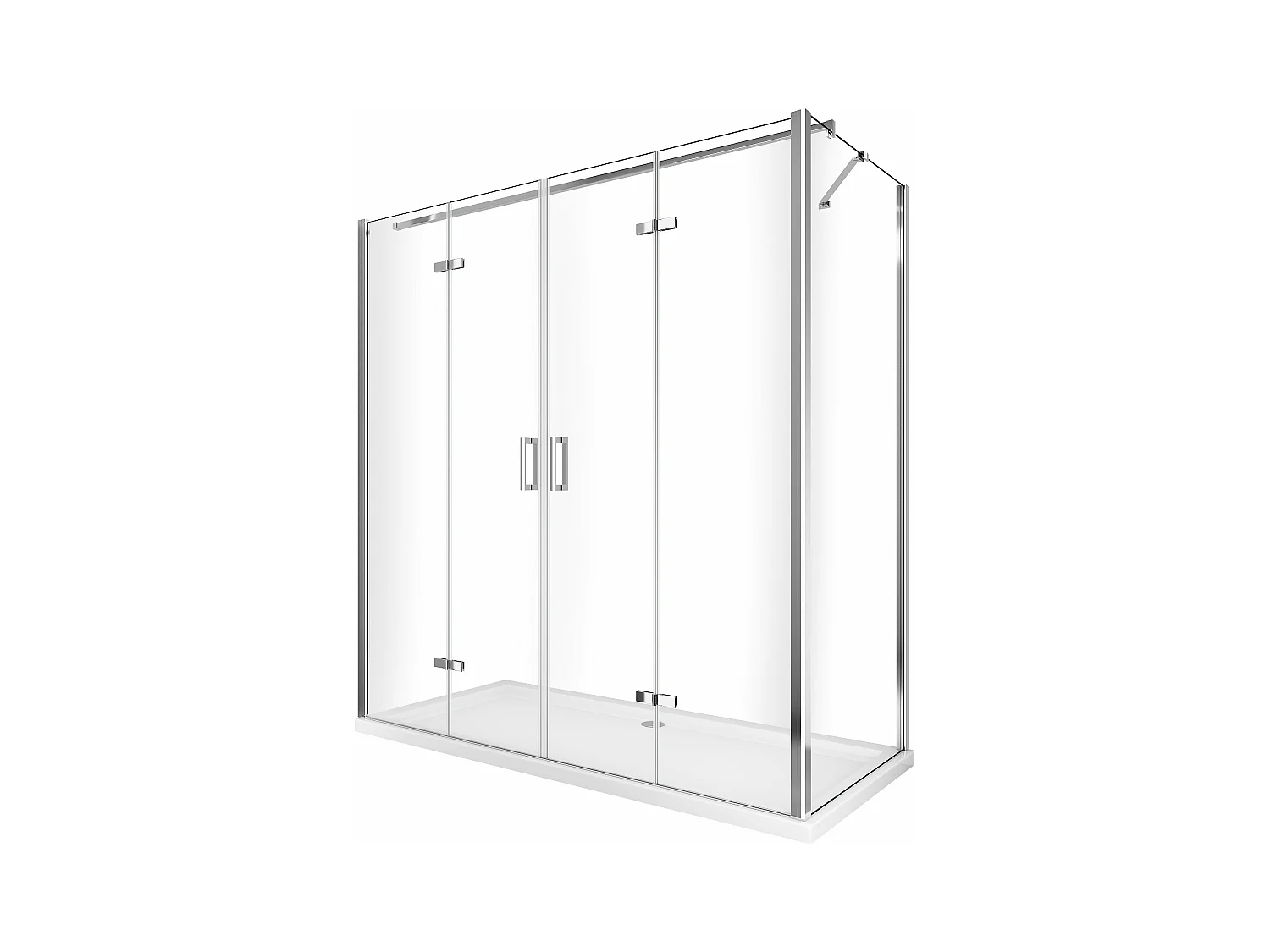Box doccia con ingresso libero a libro pieghevole + lastra fissa reversibile H 190 trasparente anticalcare misure 87,5-90 Fisso + Porta 118,5-122