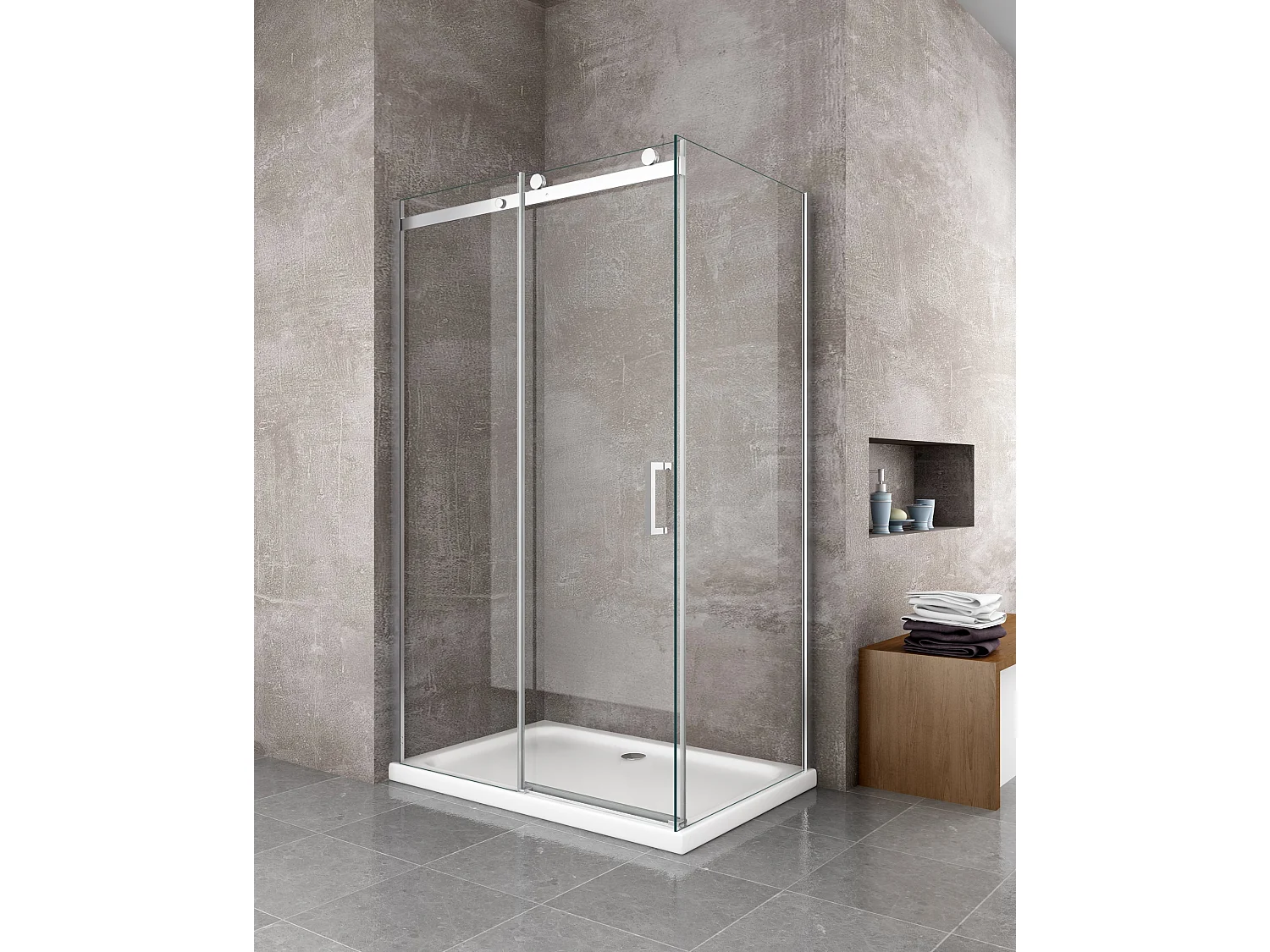 Box doccia 8 MM a 2 lati parete fissa laterale + porta scorrevole reversibile altezza 190 cm 80x140