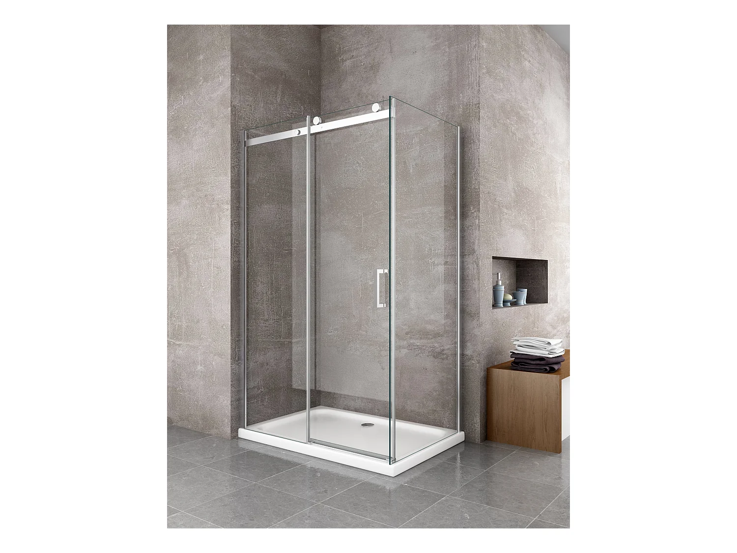 Douche de 8 mm H.190 avec un paroi fixe et une porte coulissante (receveur non inclu)– 80 fixe x 140 coulissante
