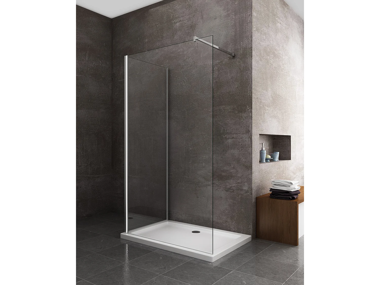 Parois de douche de 8 mm type Walk-in double verre angulaire réversible H.200 –  78-80  + 88,5-90,5 cm