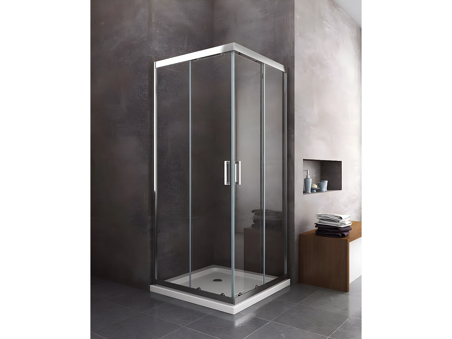 Douche de 6 mm angulaire carrè avec profil chromé (receveur non inclu) - 80 x 80