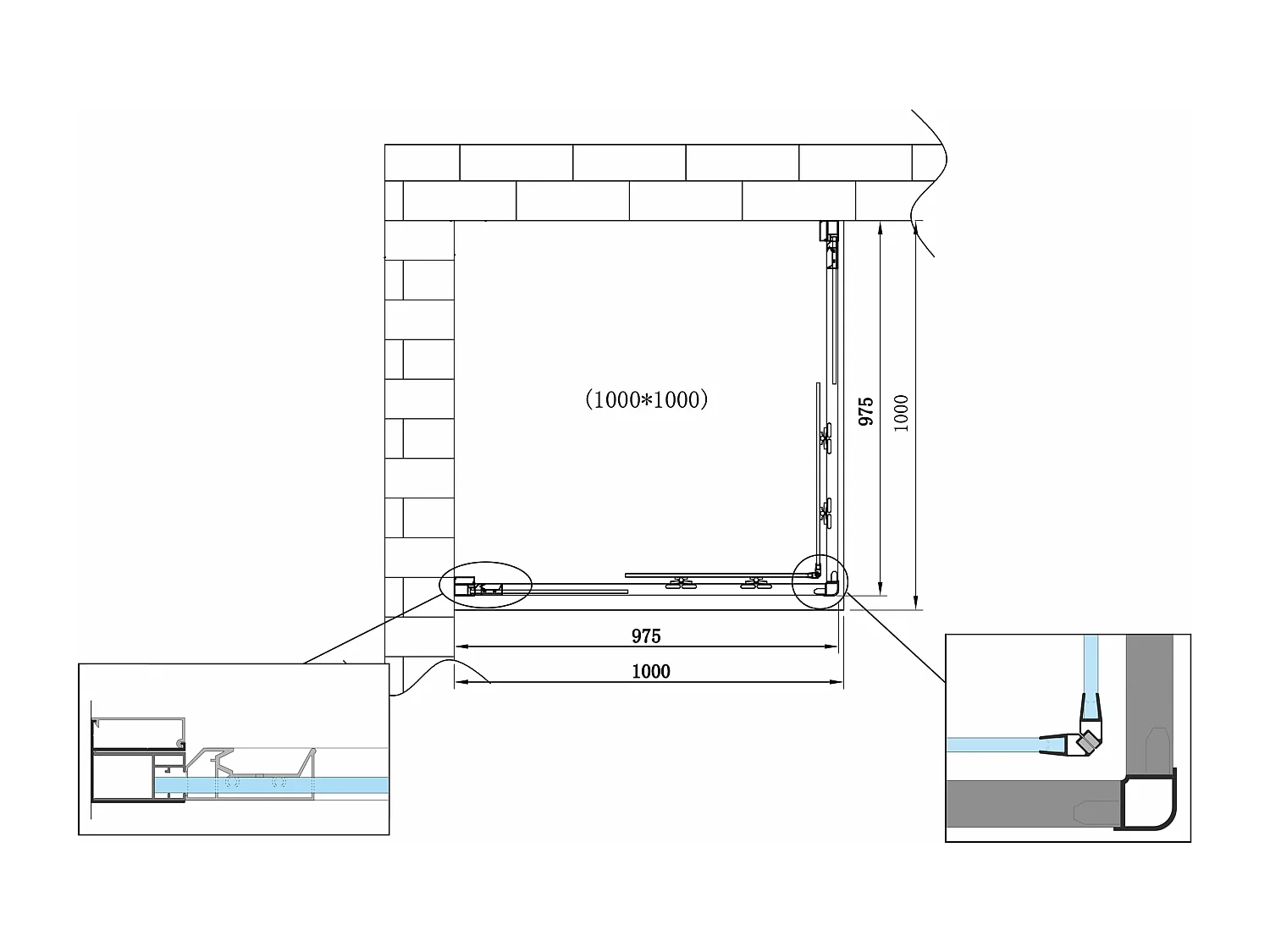 Box doccia 6 mm angolare quadrato profilo cromo reversibile H.190 100x100