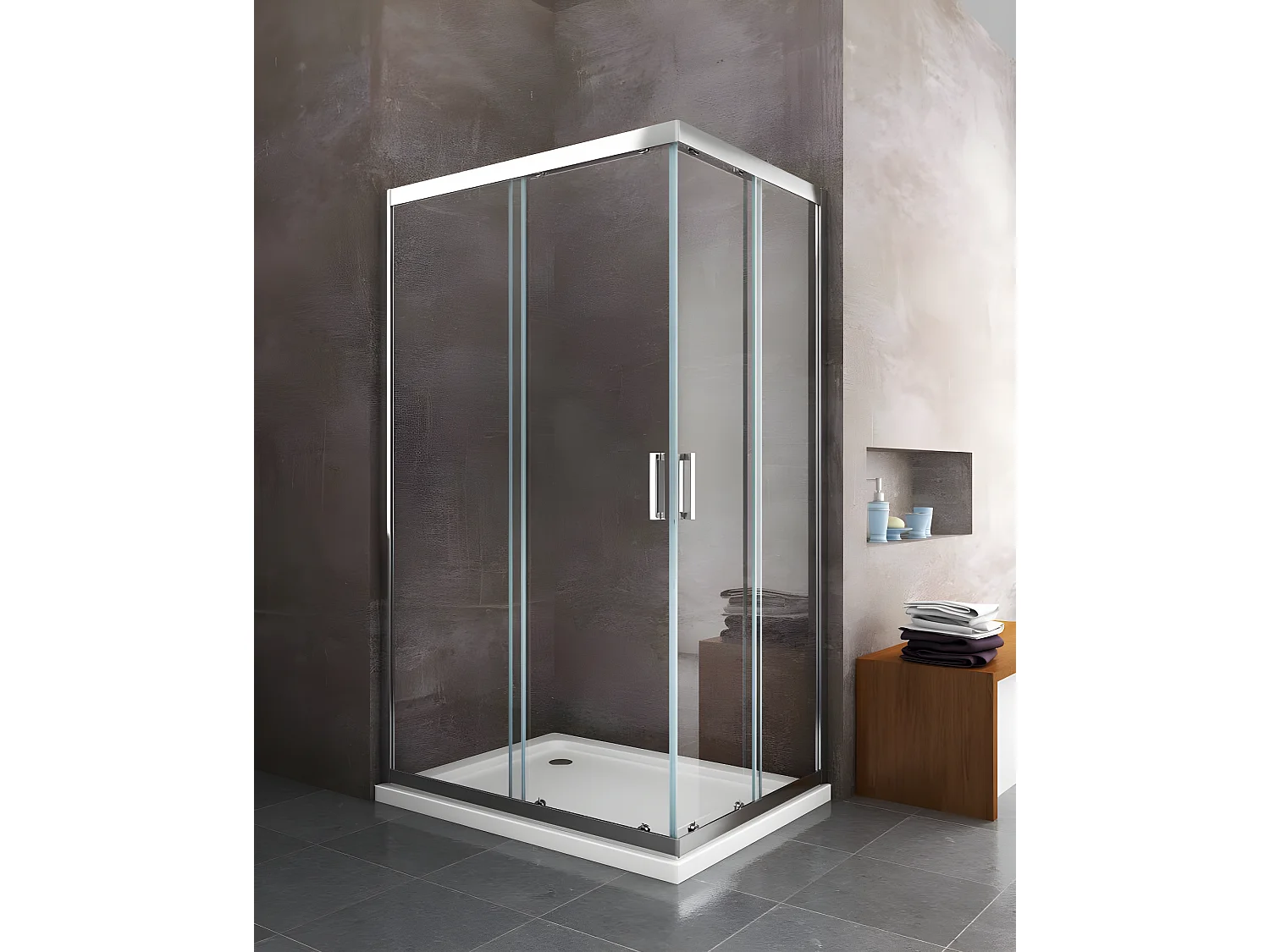 Douche de 6 mm angulaire rectangulaire avec profil chromé (receveur non inclu) - 70 x 120