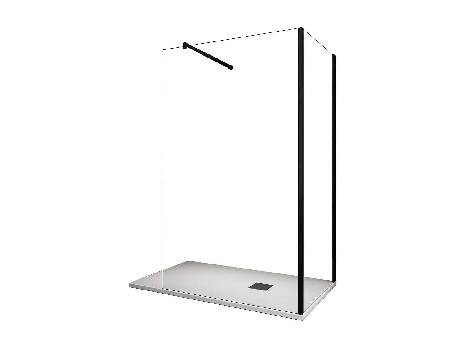 Parete Doccia Angolare walk-in h 200 vetro 8MM trasparente Telaio Nero con Accessori - 75X120 REVERSIBILE