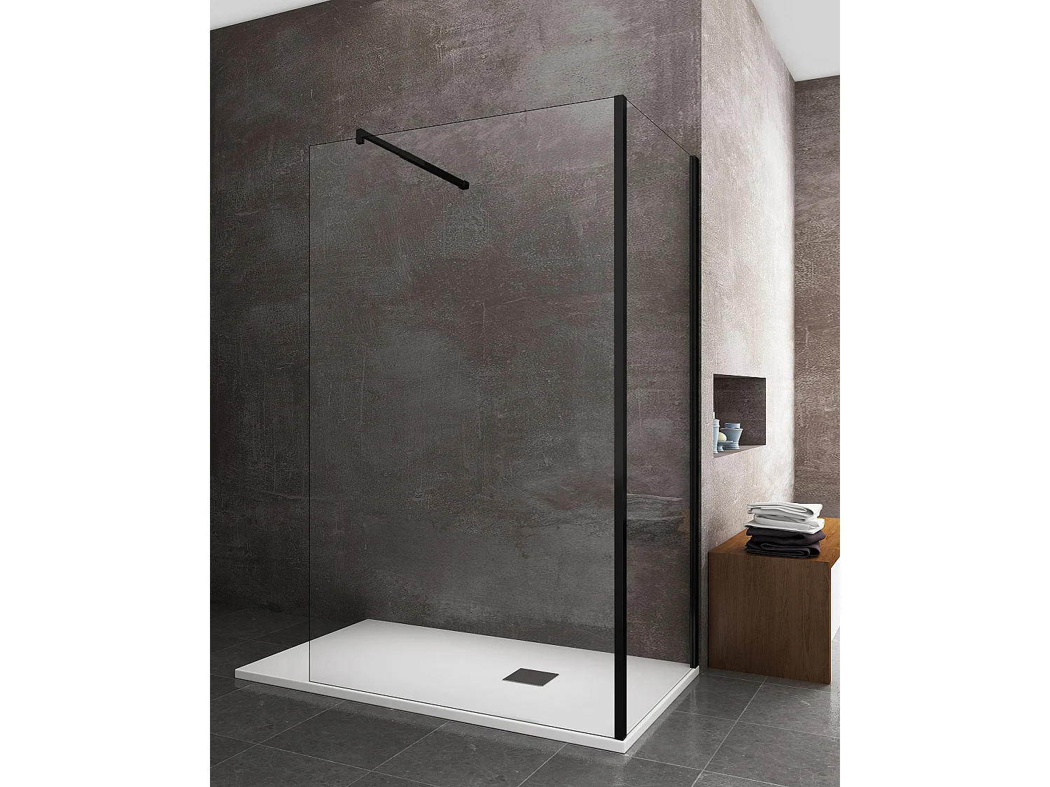 Paroi de Douche d'Angle à l'italienne en Verre Transparent 8MM - Cadre Noir 75x120